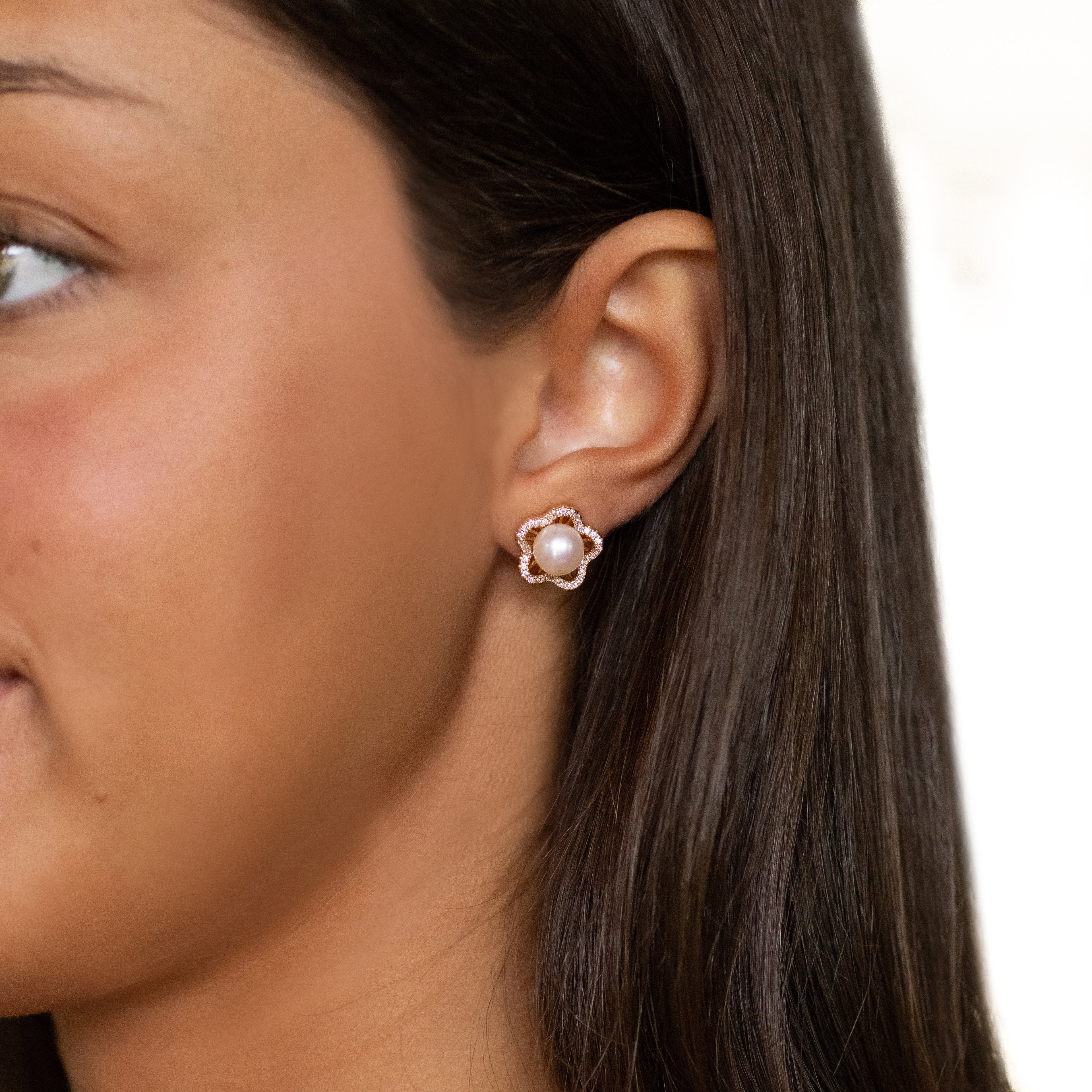 Embellished Flower Pearl Studs