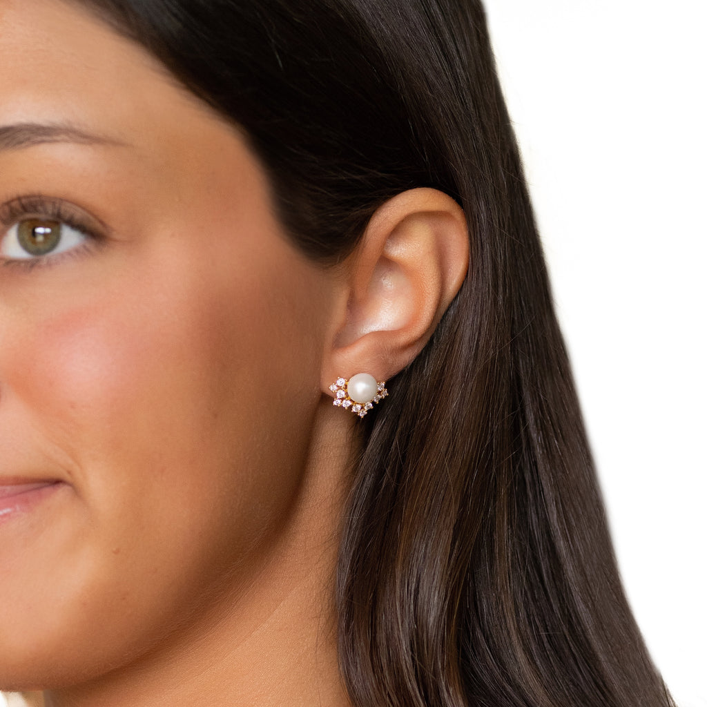 Half Halo Pearl Studs