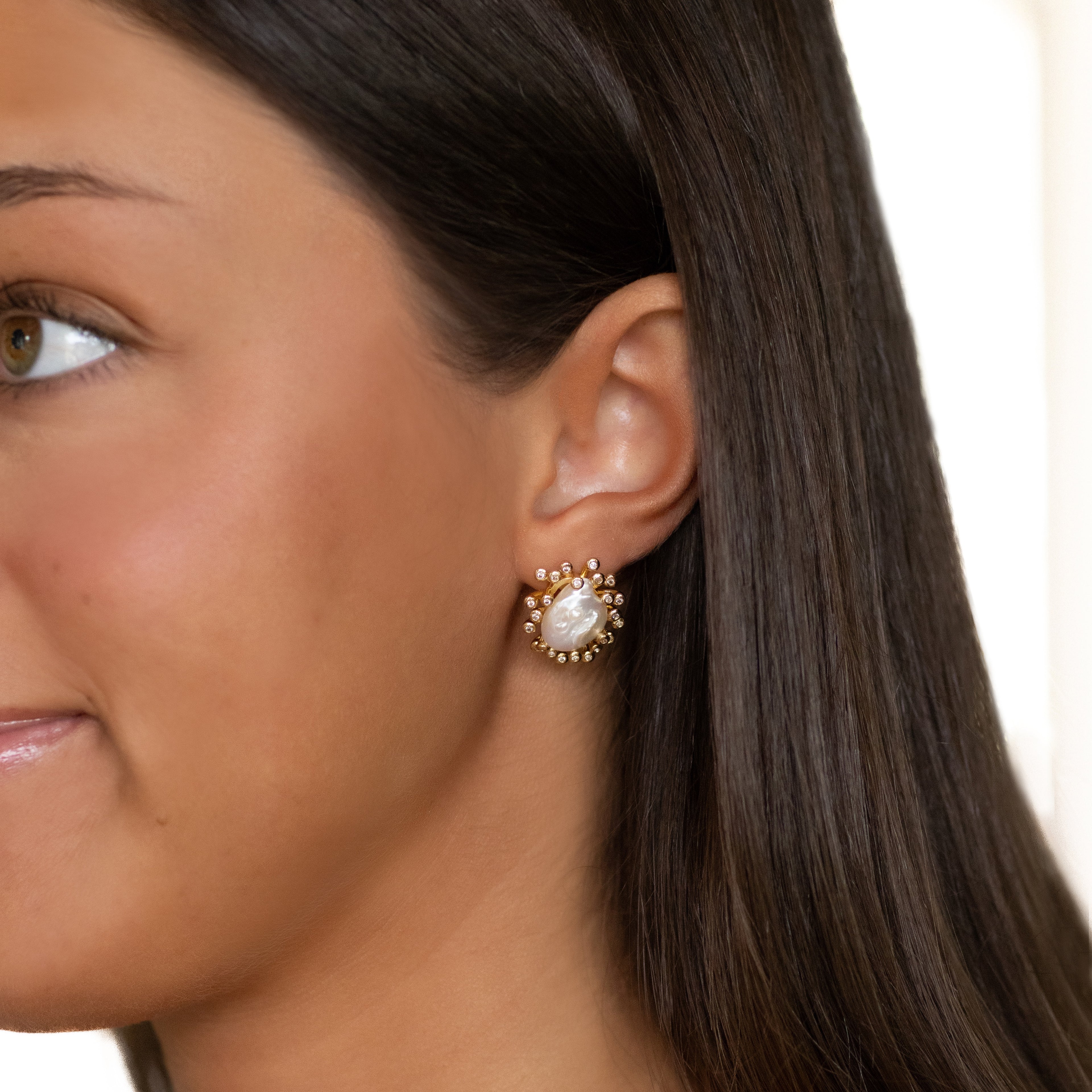 Diamond Burst Pearl Studs