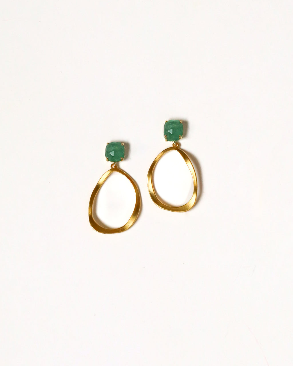 Green Jade + Wavy Hoops