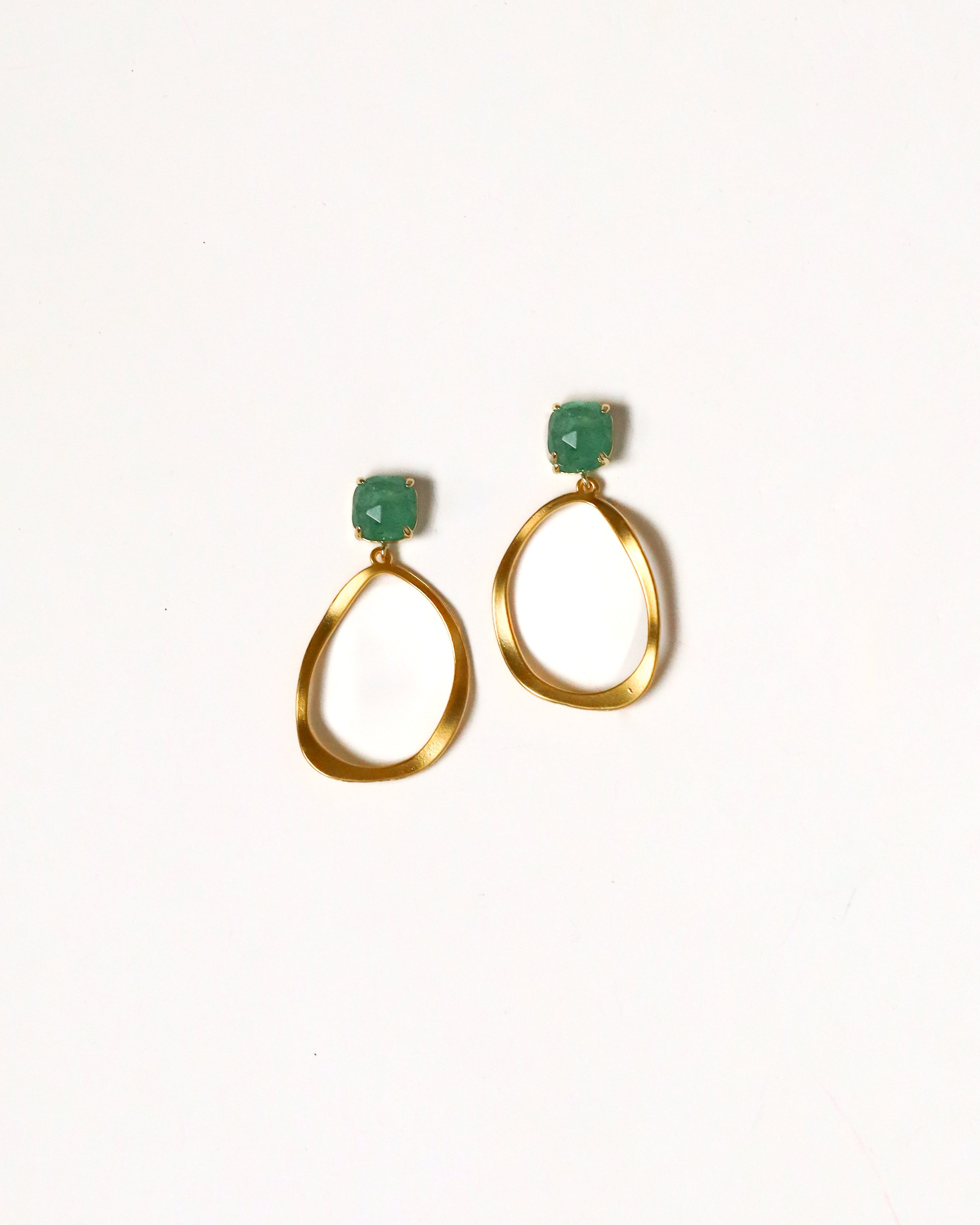 Green Jade + Wavy Hoops