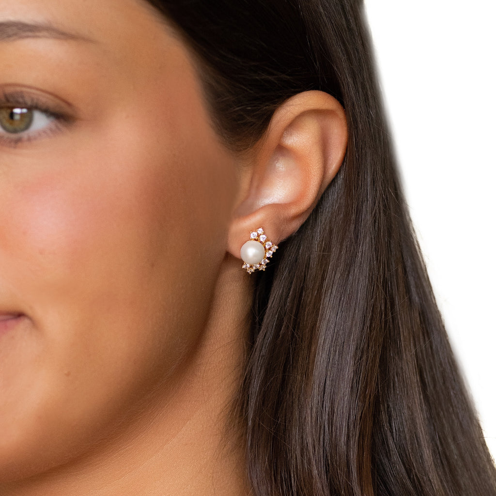 Half Halo Pearl Studs