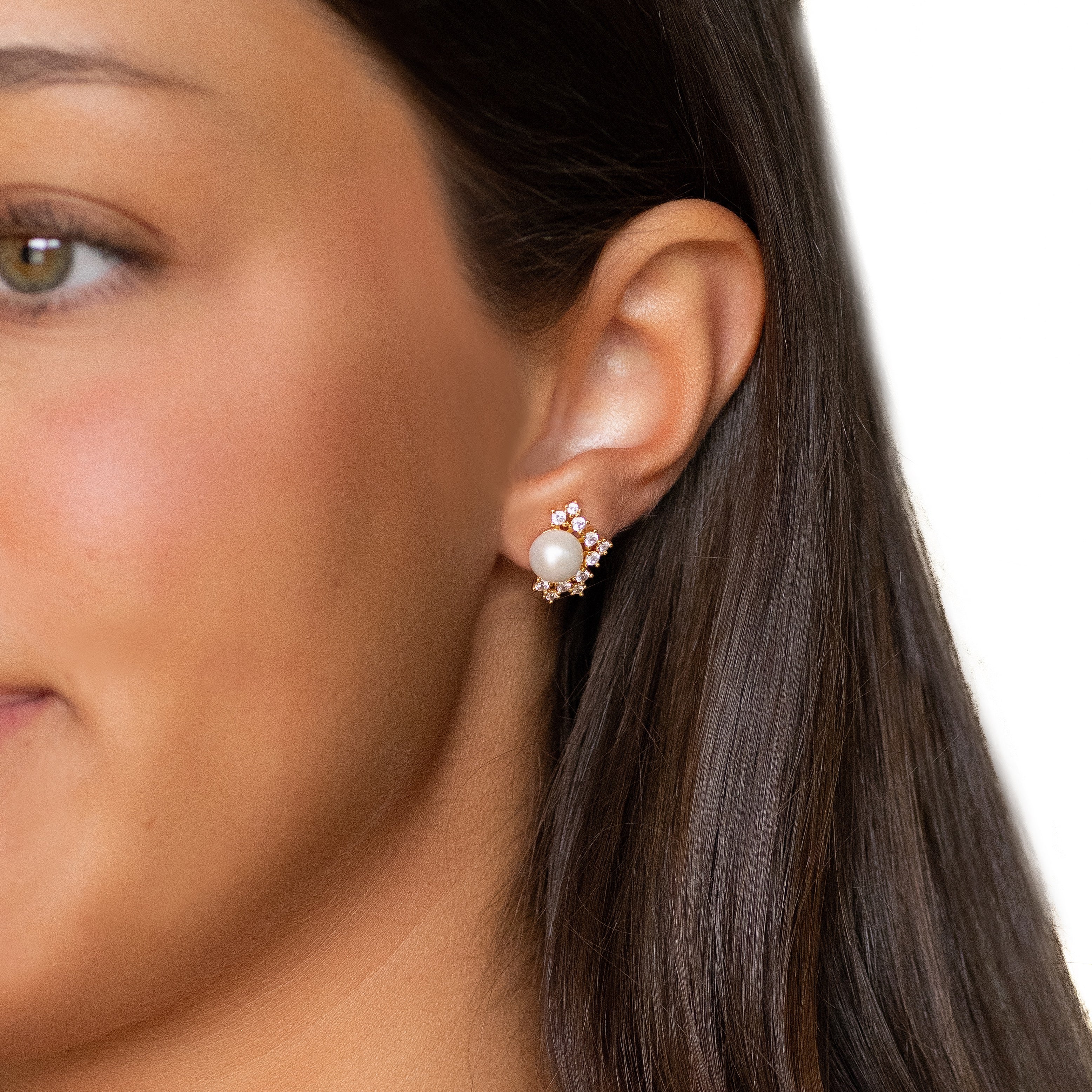 Half Halo Pearl Studs