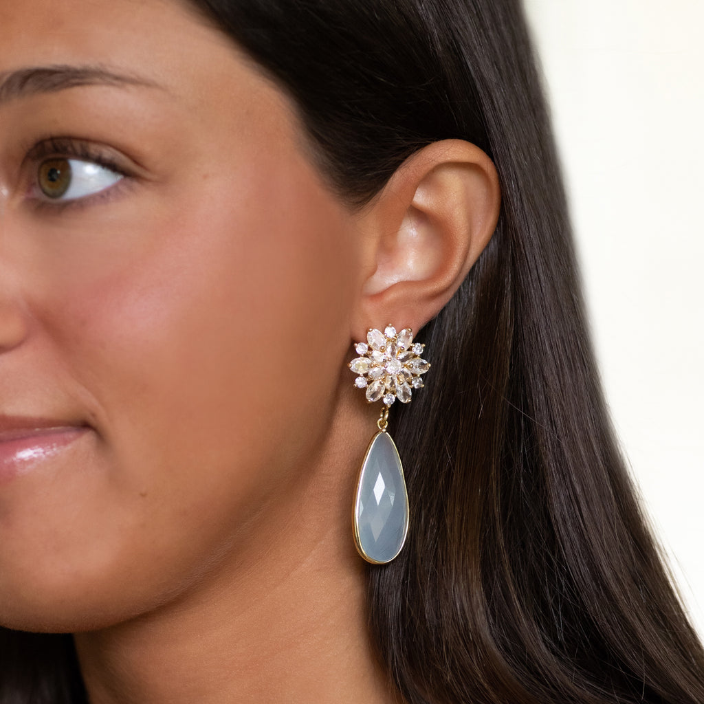 Embellished Flower + Ice Blue Drops