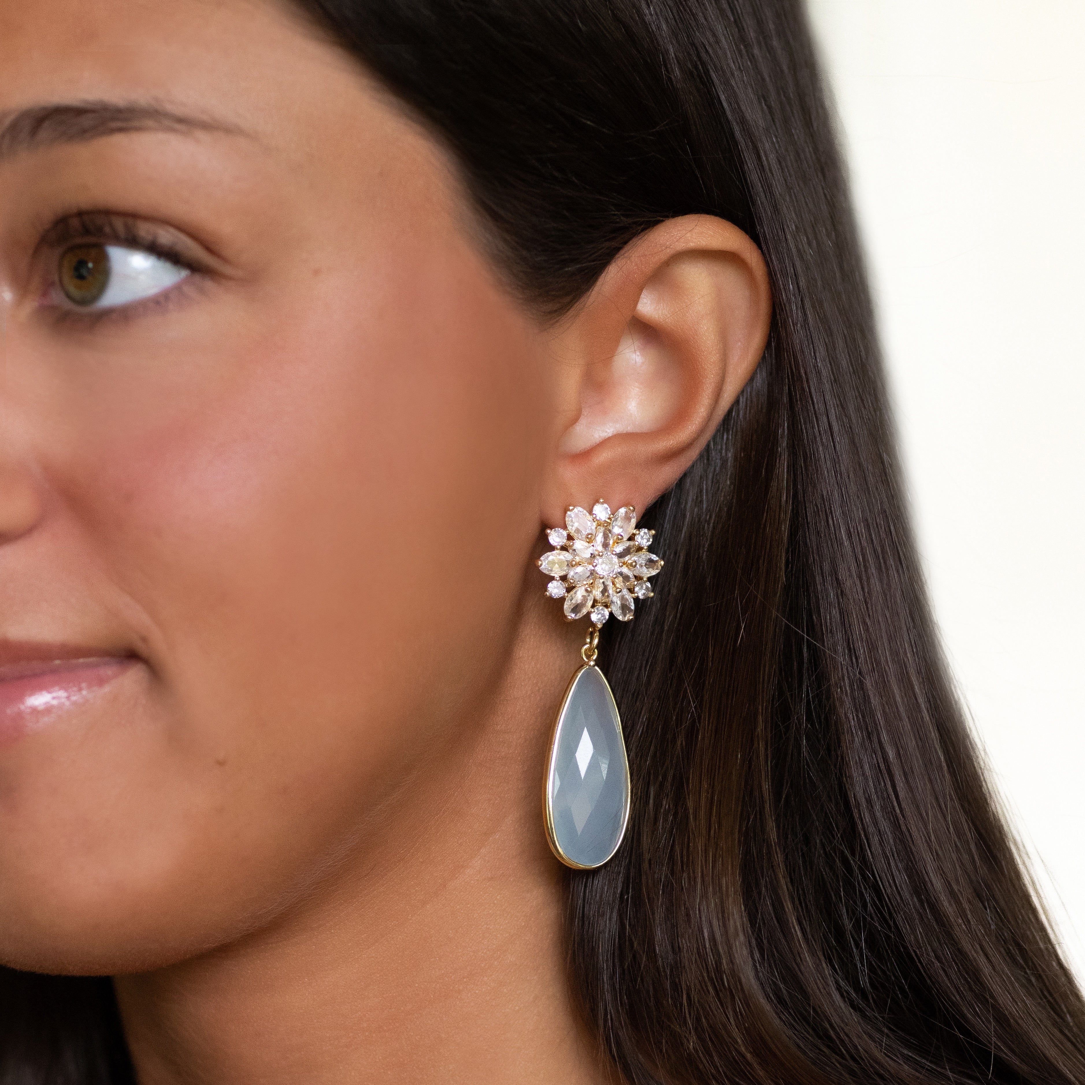 Embellished Flower + Ice Blue Drops