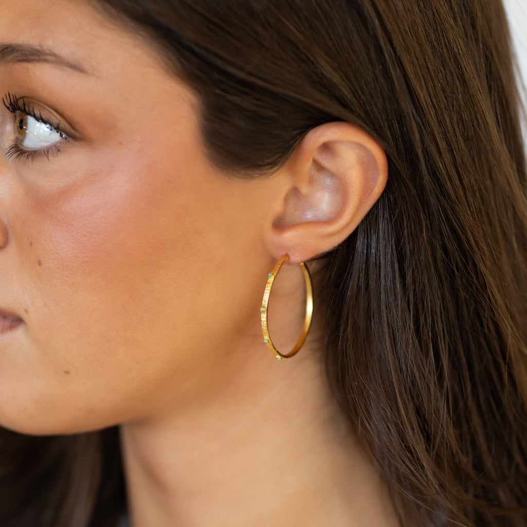 Green Stone Hoops