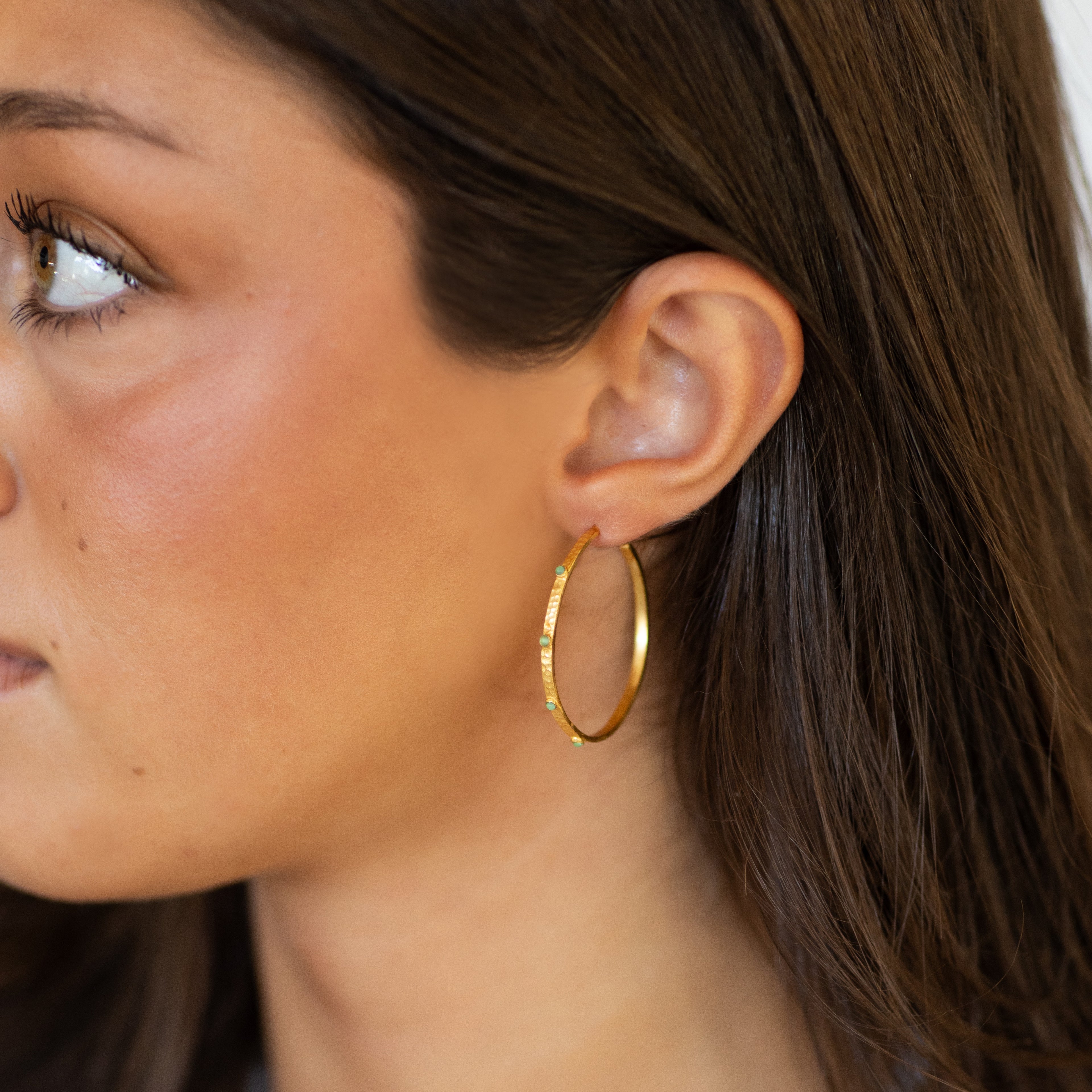 Green Stone Hoops