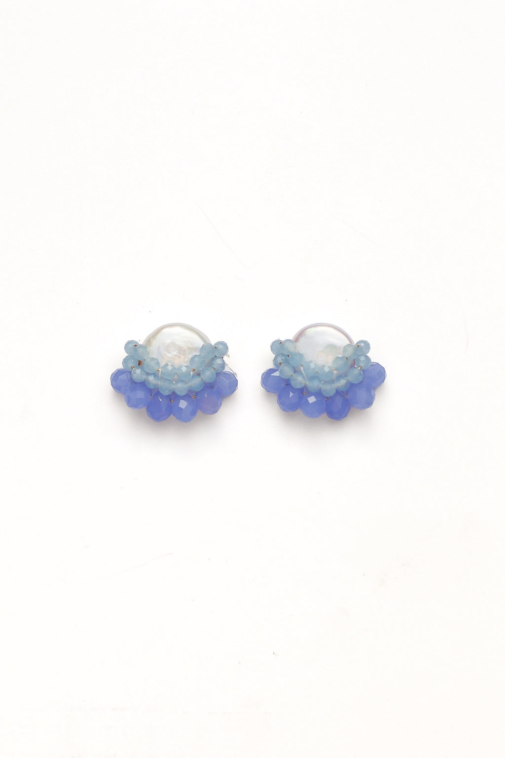 Periwinkle Blue Cluster Drop Pearl Studs