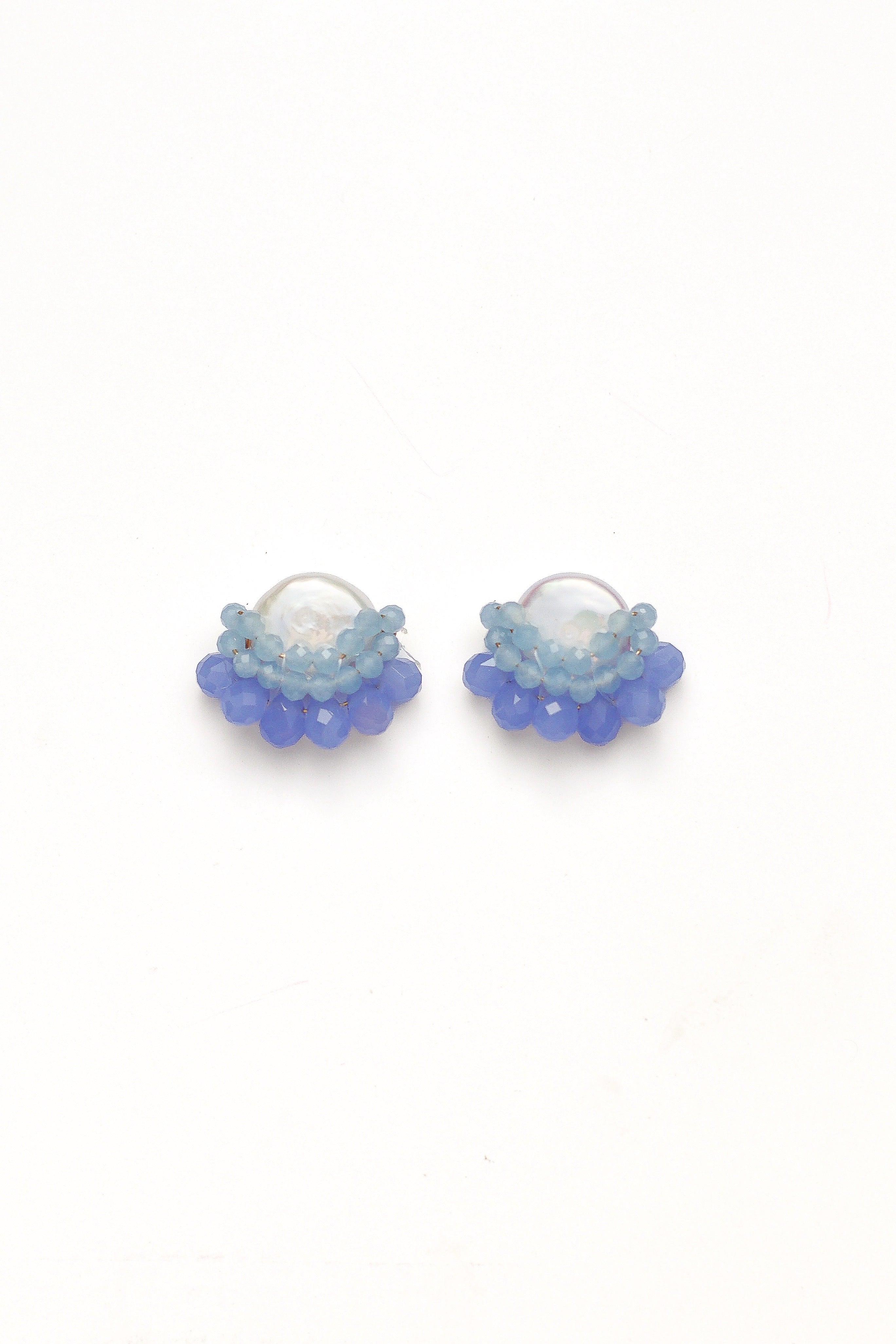 Periwinkle Blue Cluster Drop Pearl Studs