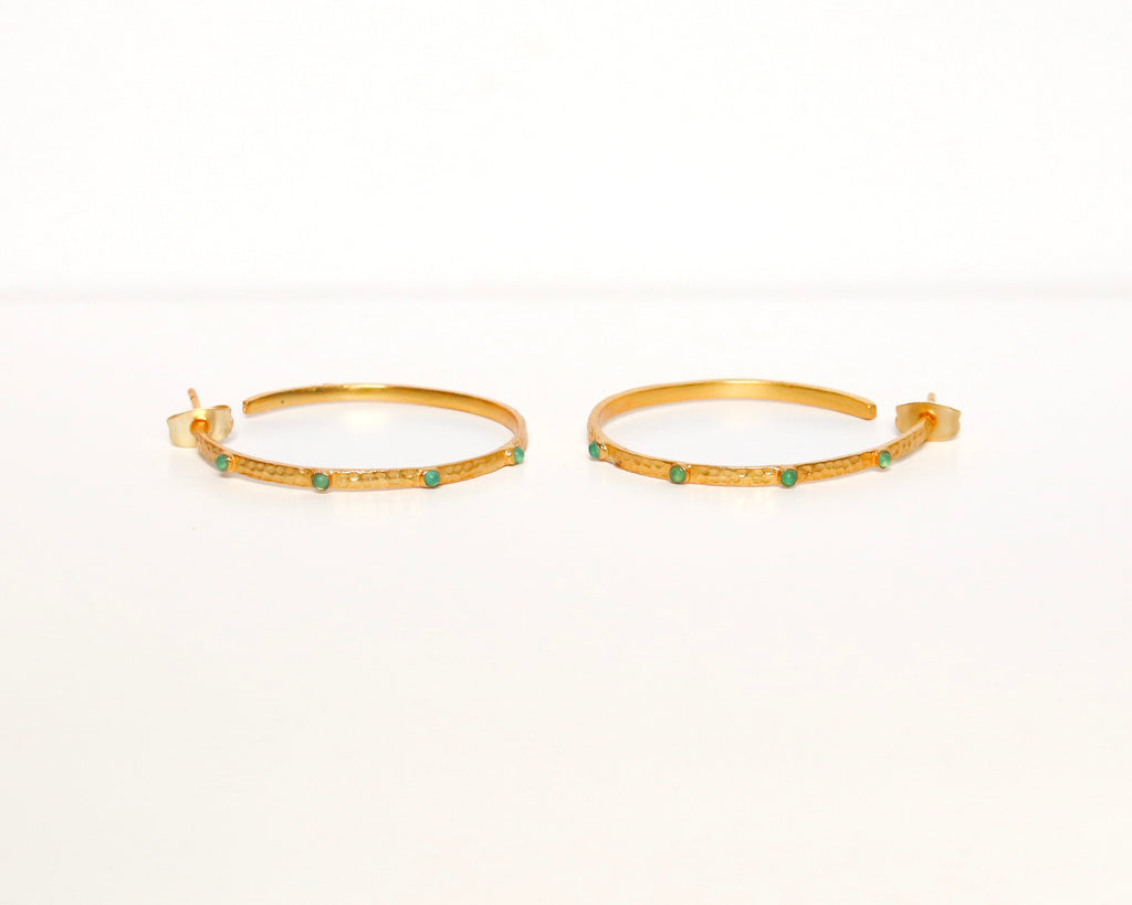 Green Stone Hoops