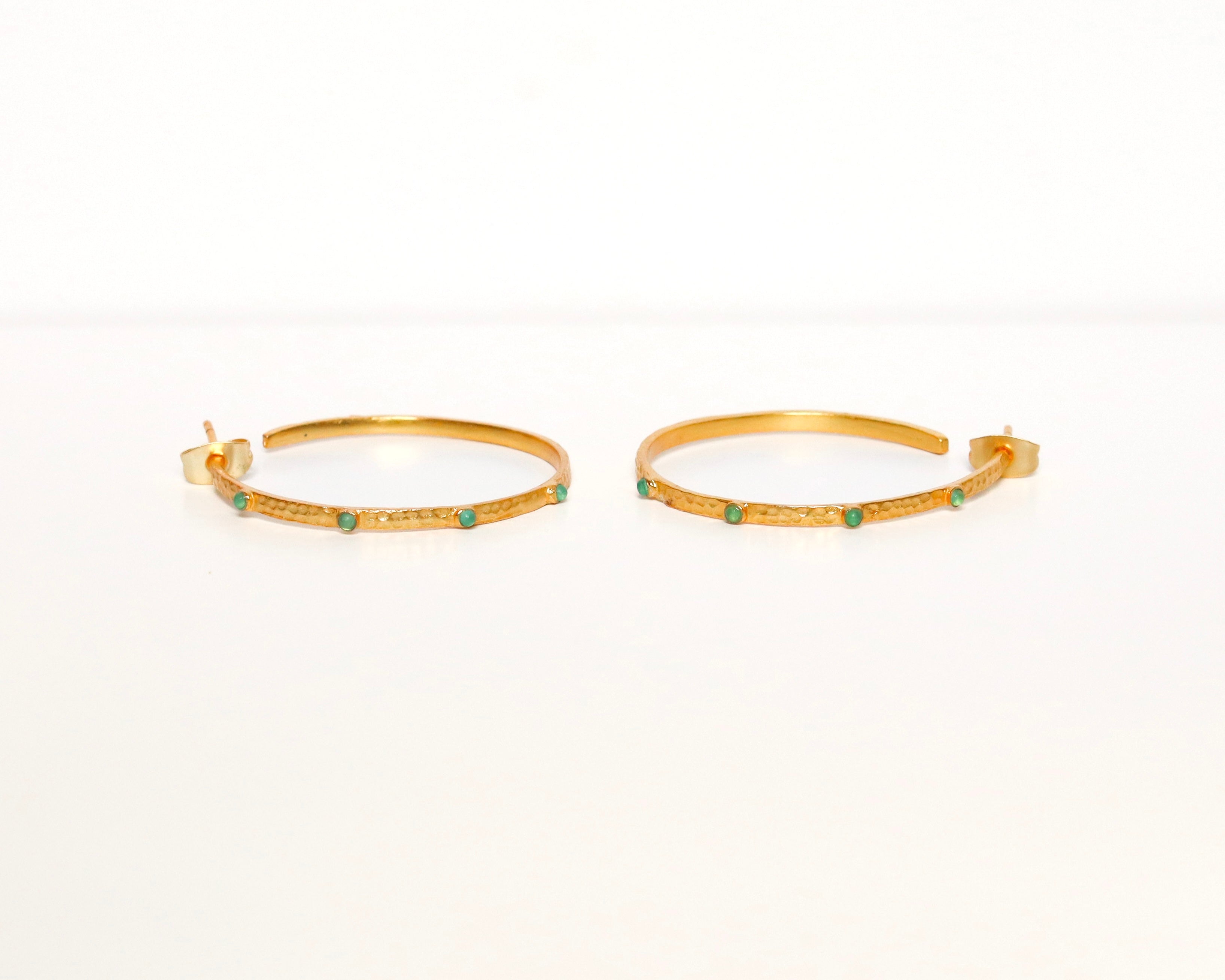 Green Stone Hoops