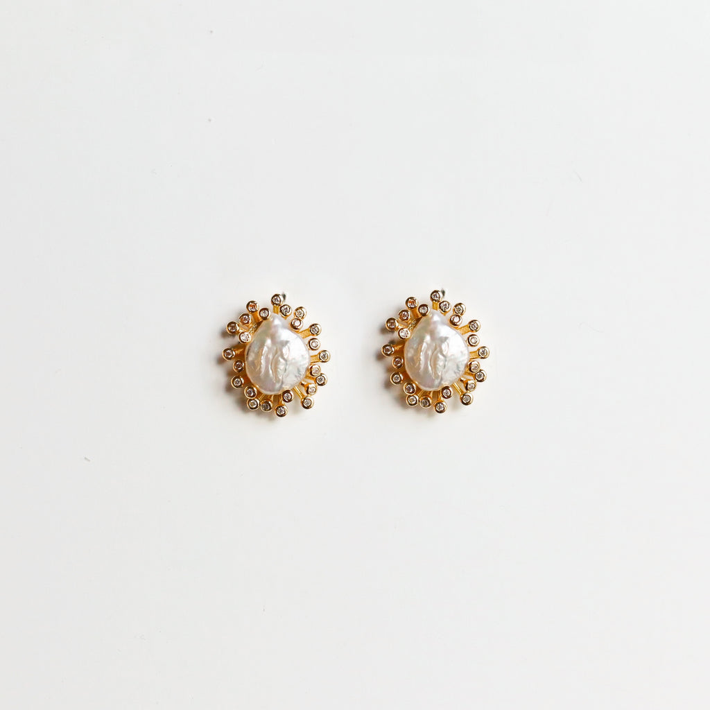 Diamond Burst Pearl Studs