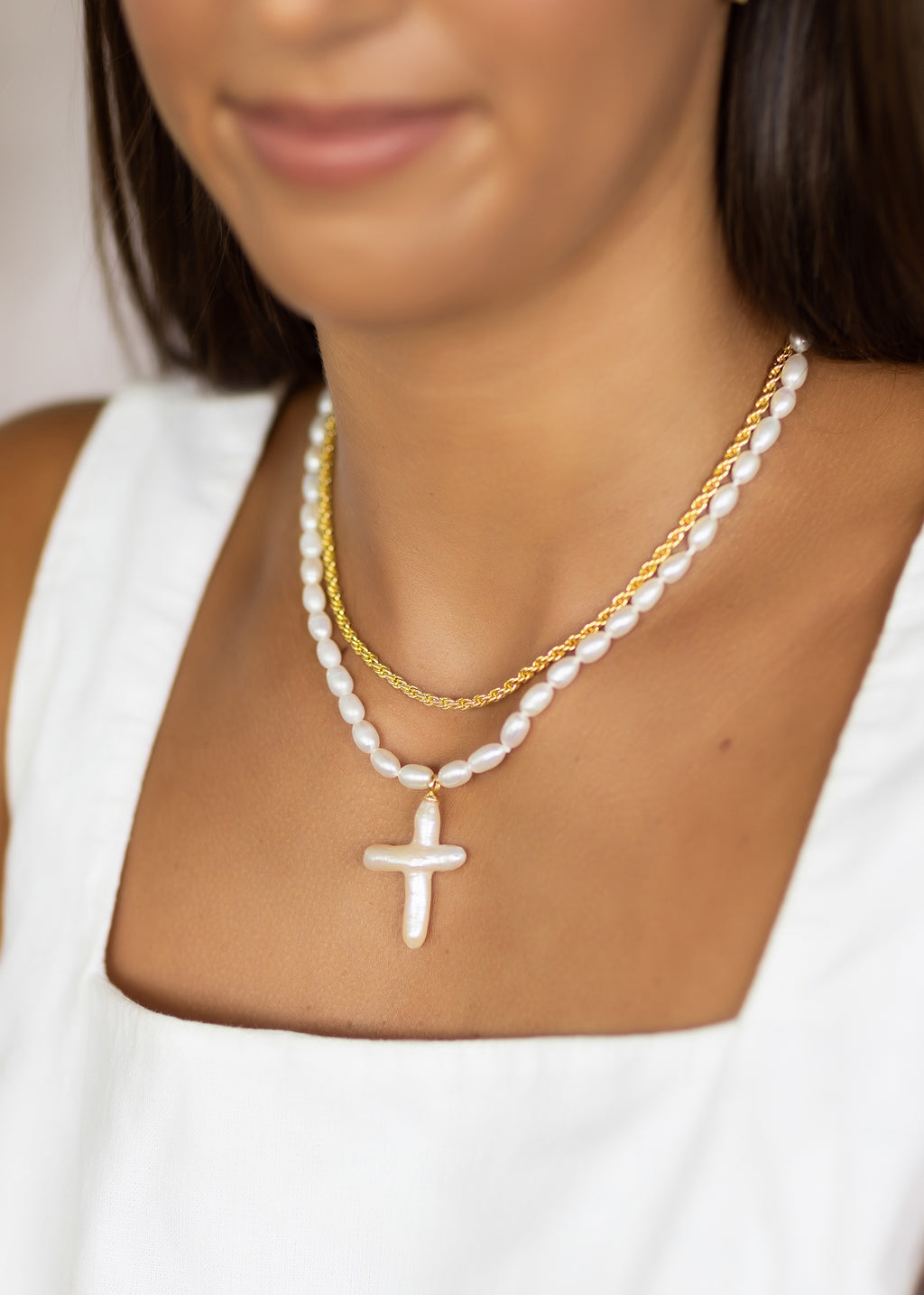 Cross Pearl Necklace