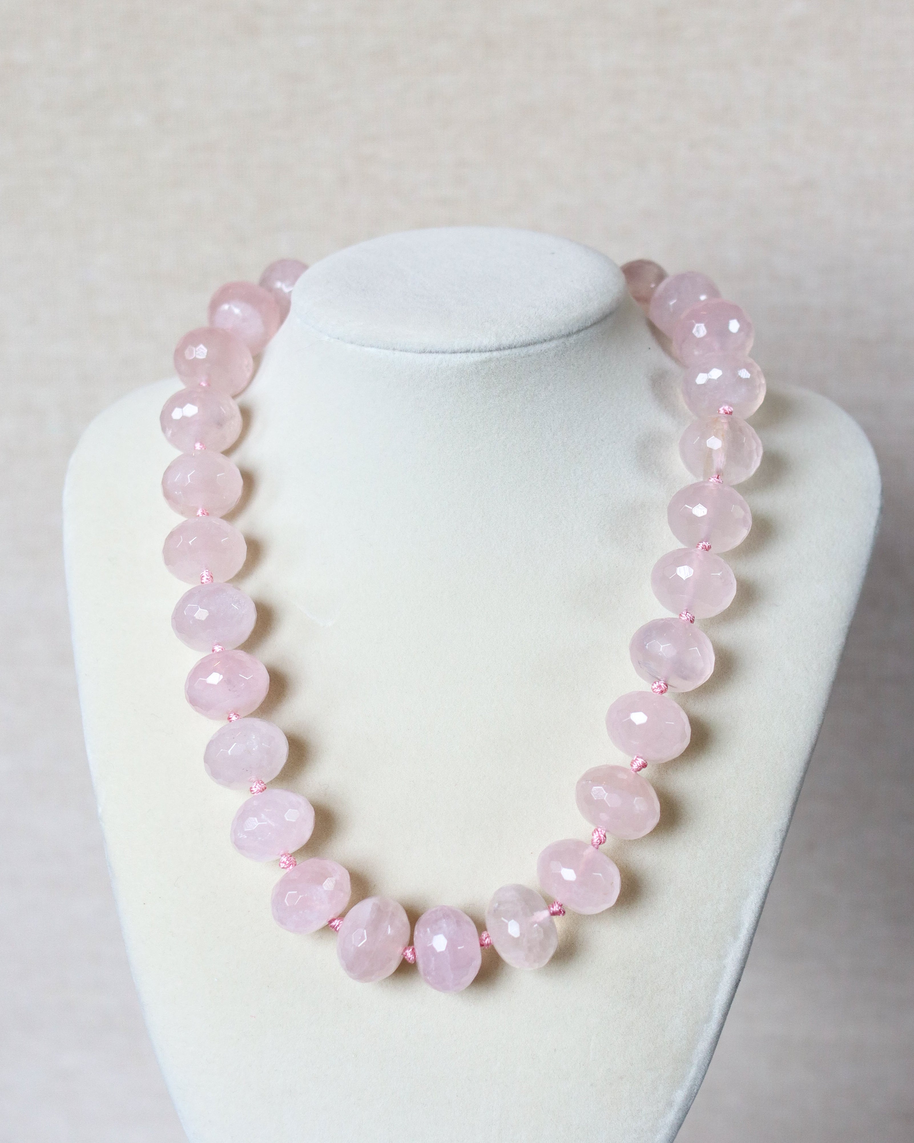 Round Stone Rose Quartz Statement Necklace