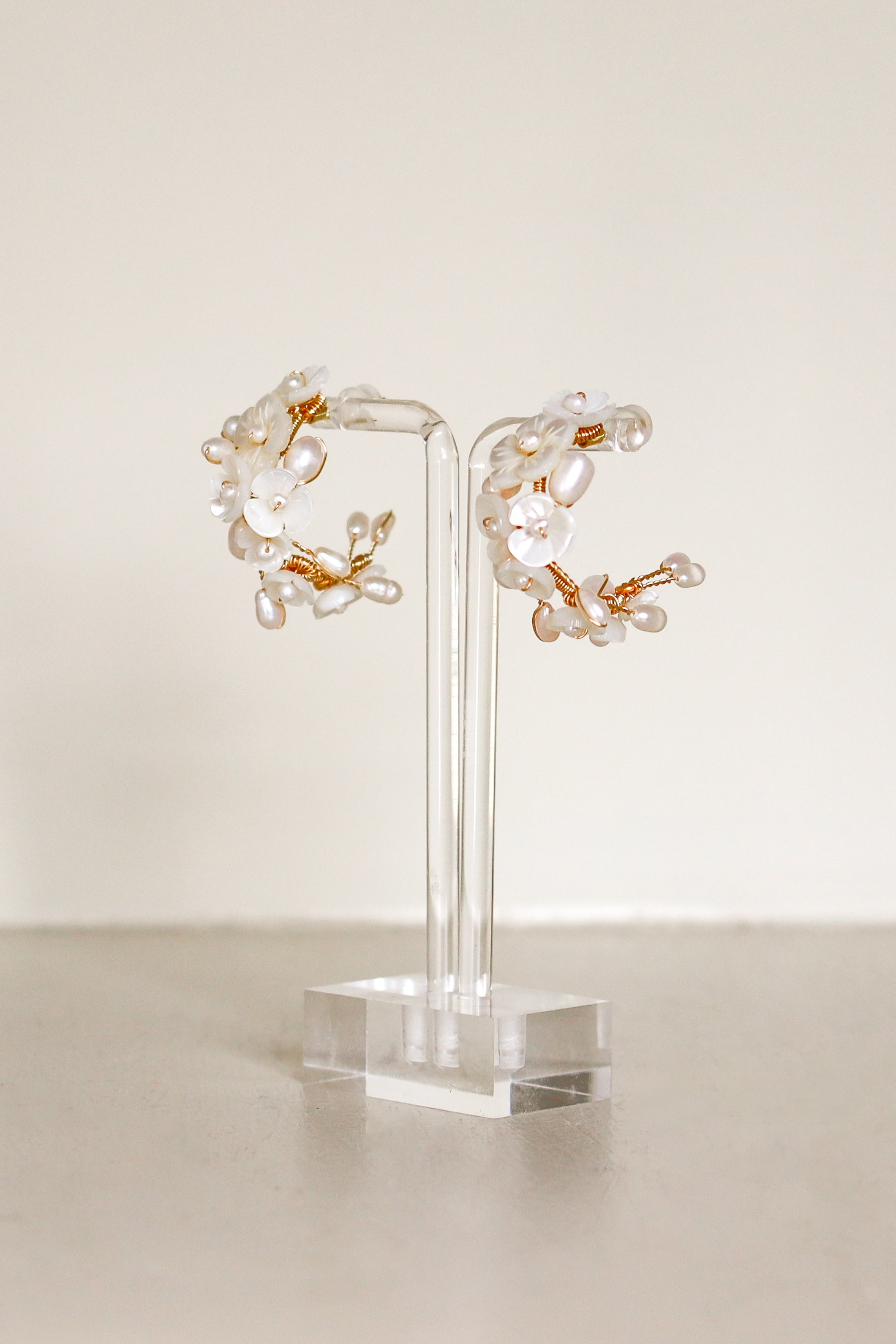 Ivory Floral Bloom Hoops