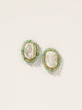Sage Green Halo Pearl Studs