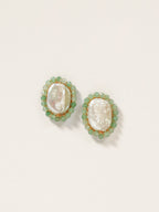 Sage Green Halo Pearl Studs