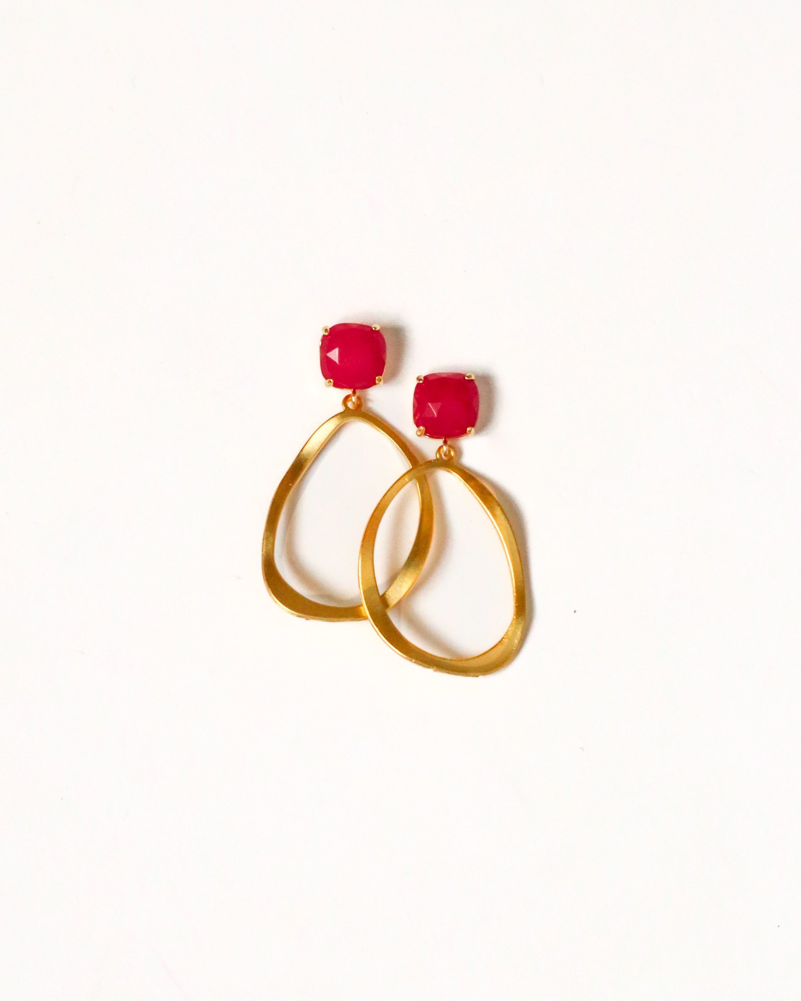 Red Jade + Wavy Hoops
