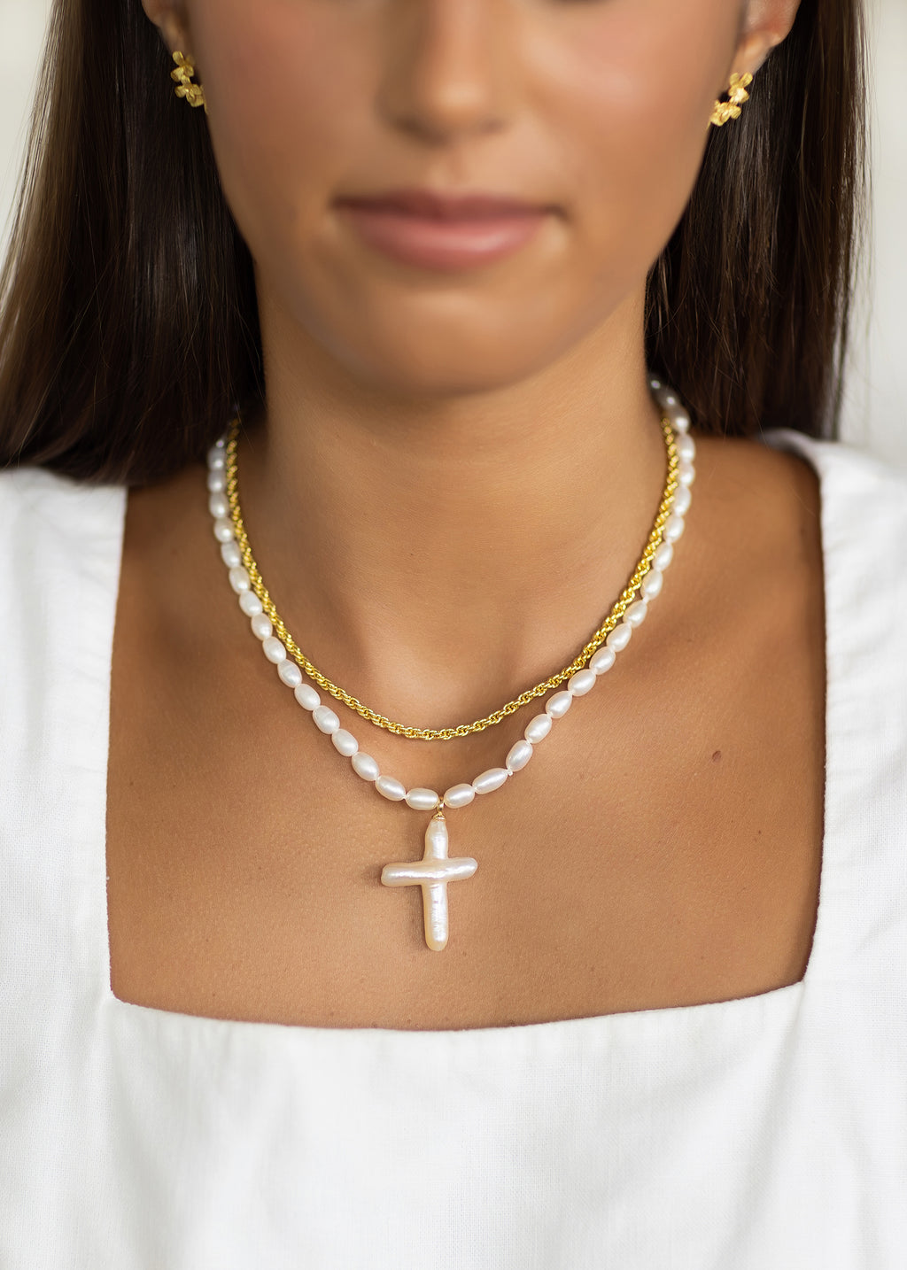 Cross Pearl Necklace
