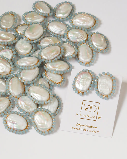 Blue Halo Pearl Studs