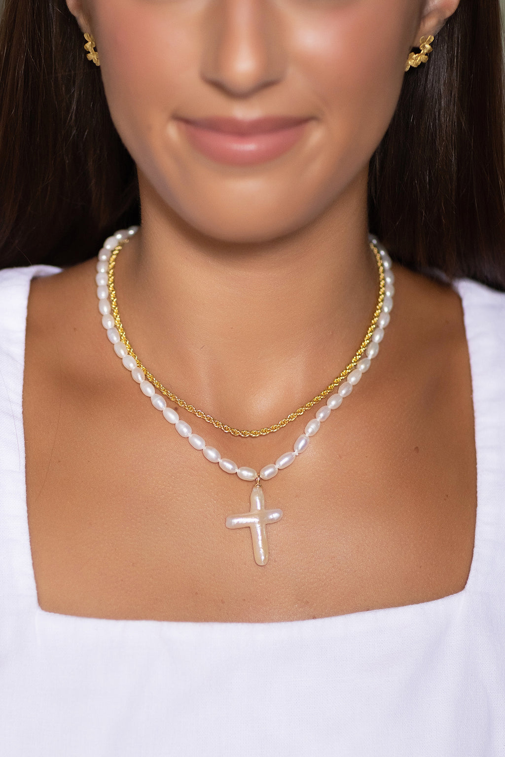 Cross Pearl Necklace