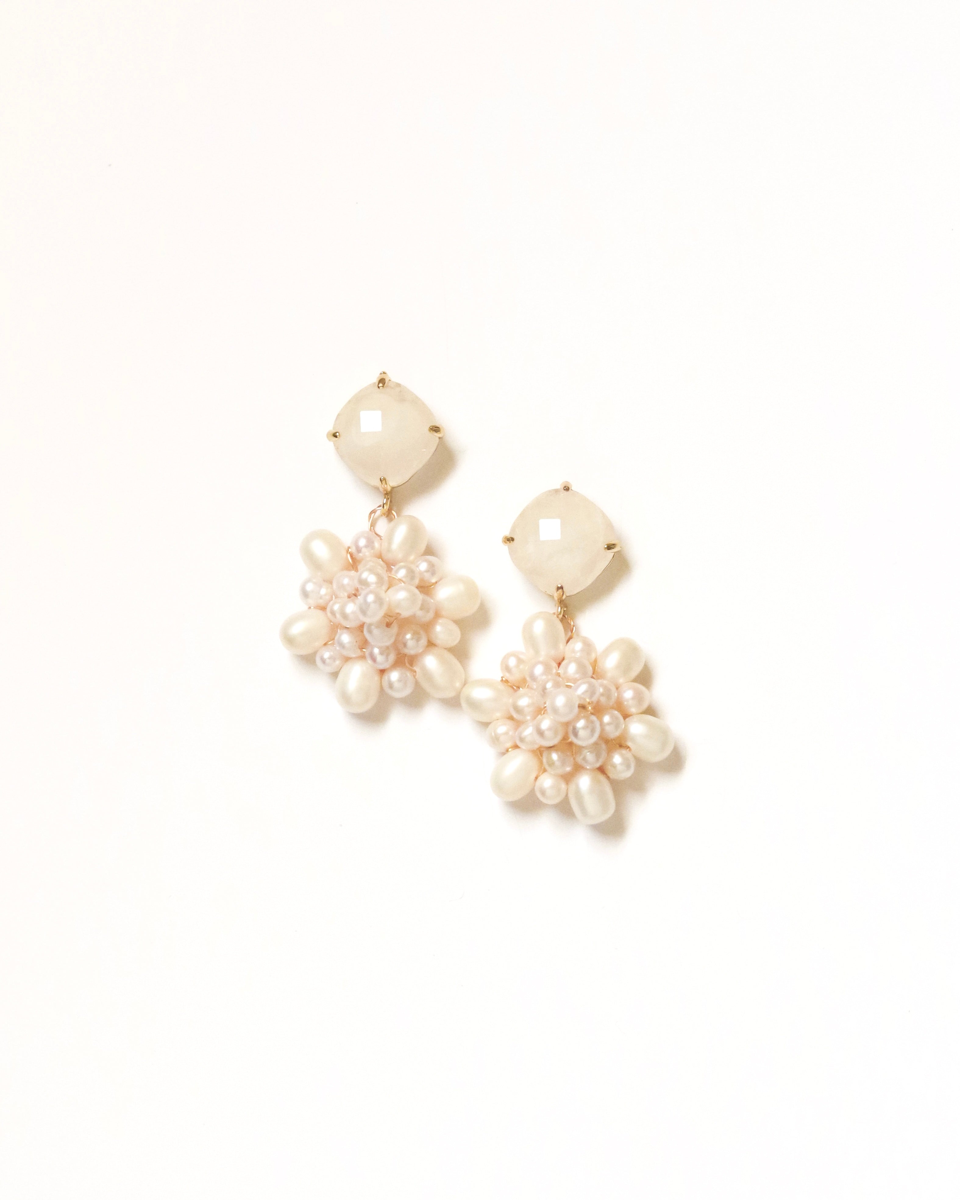 Petite White Quartz + Pearl Cluster