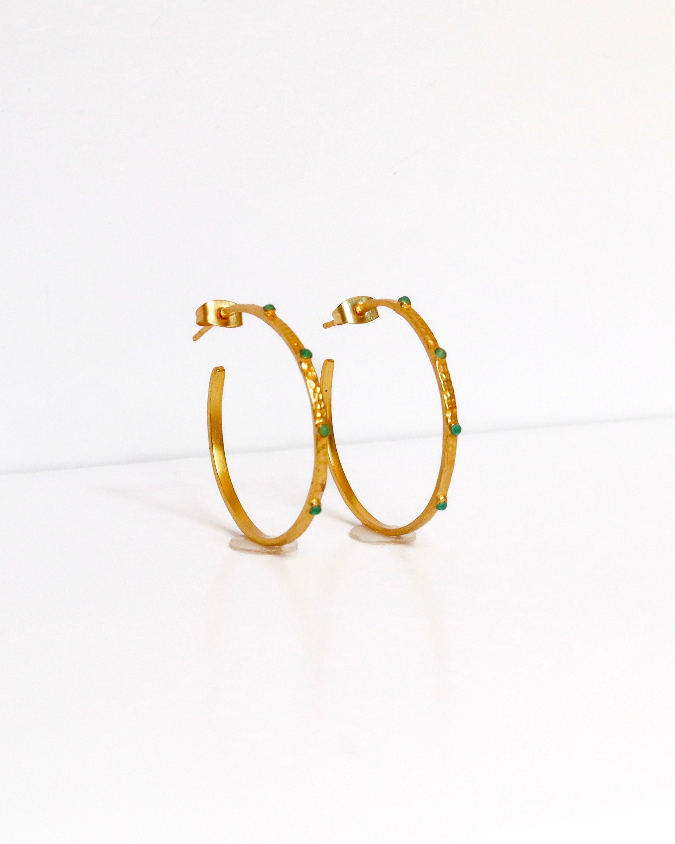 Green Stone Hoops