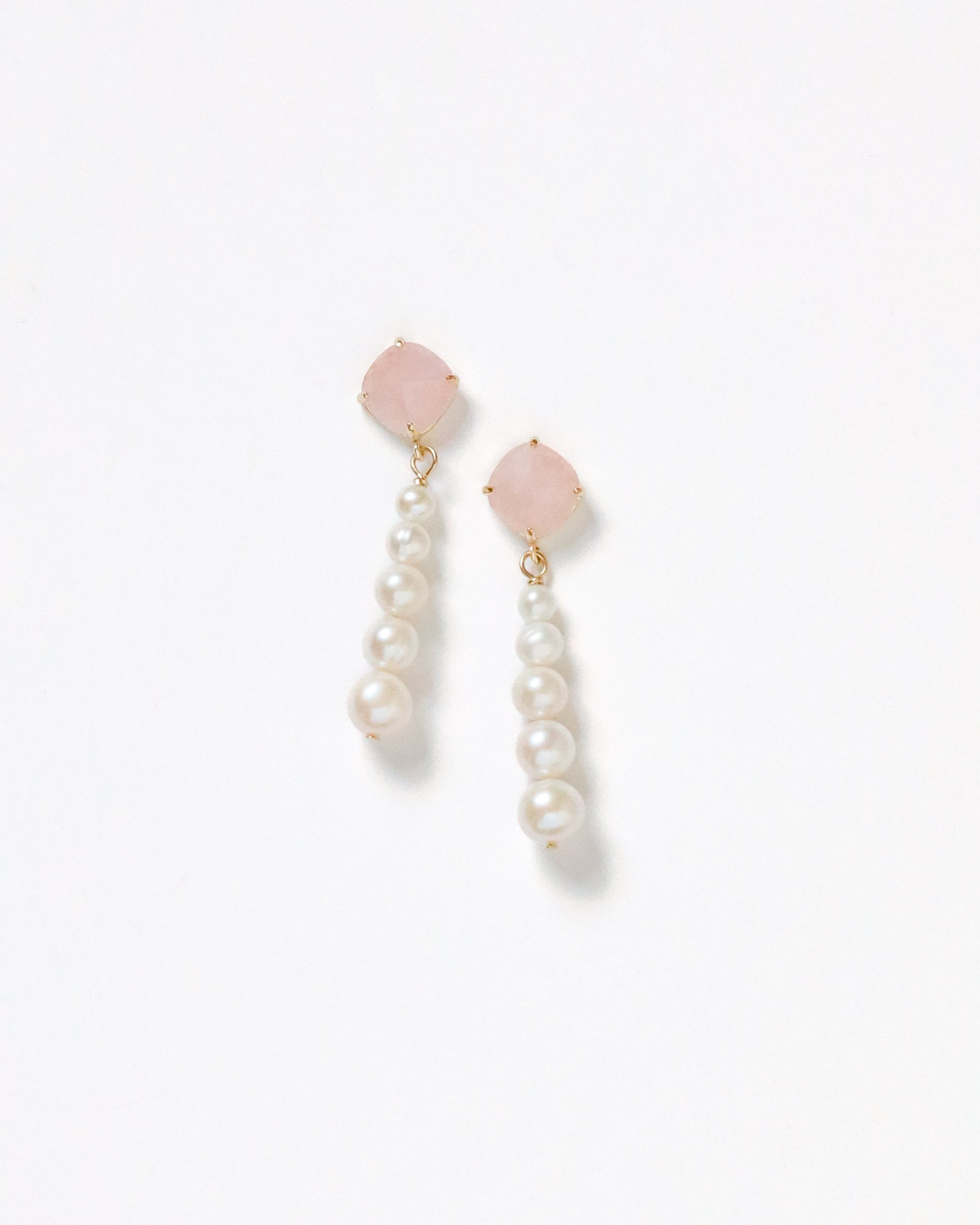 Rose Quartz + Pearl Beaded Drop