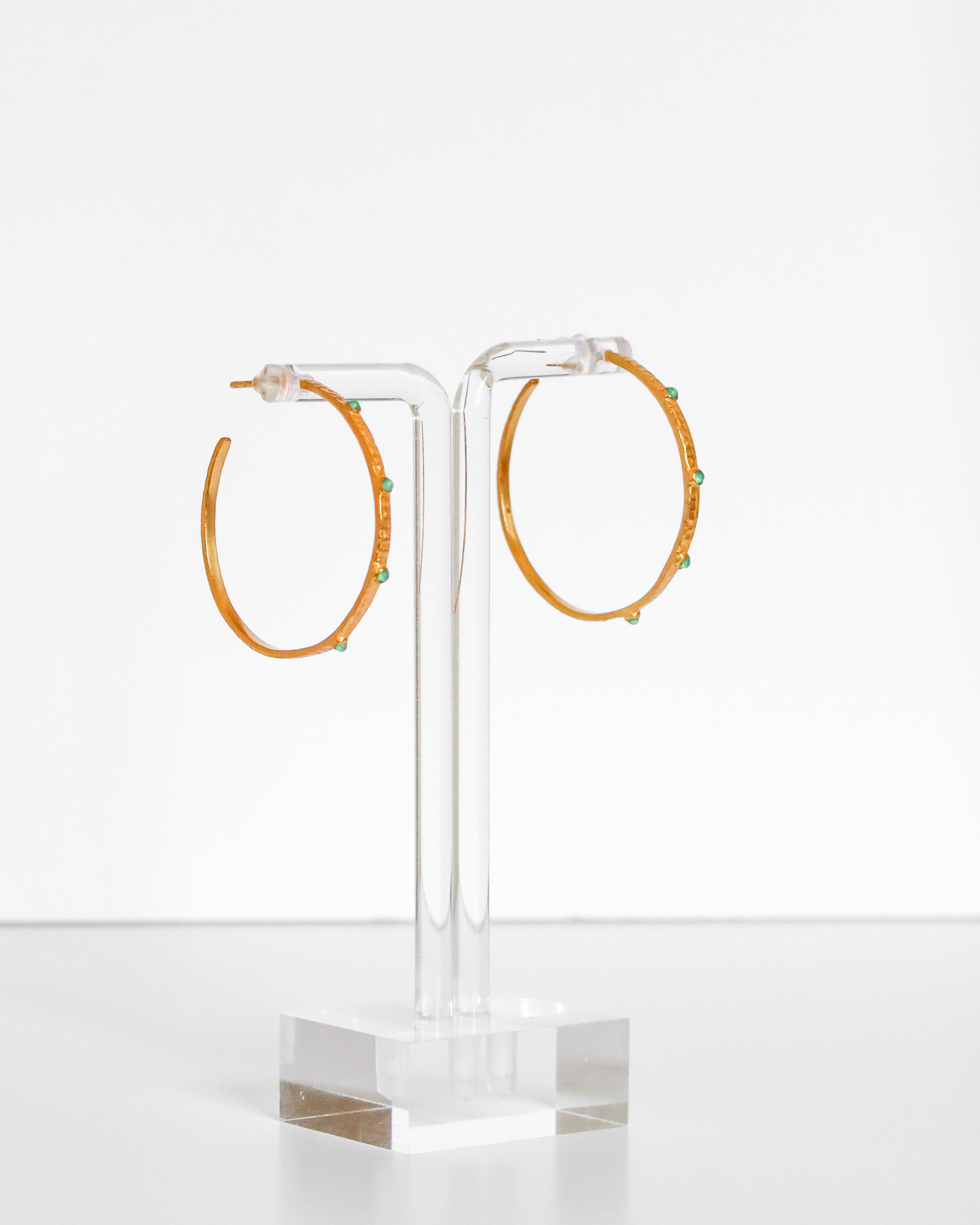 Green Stone Hoops