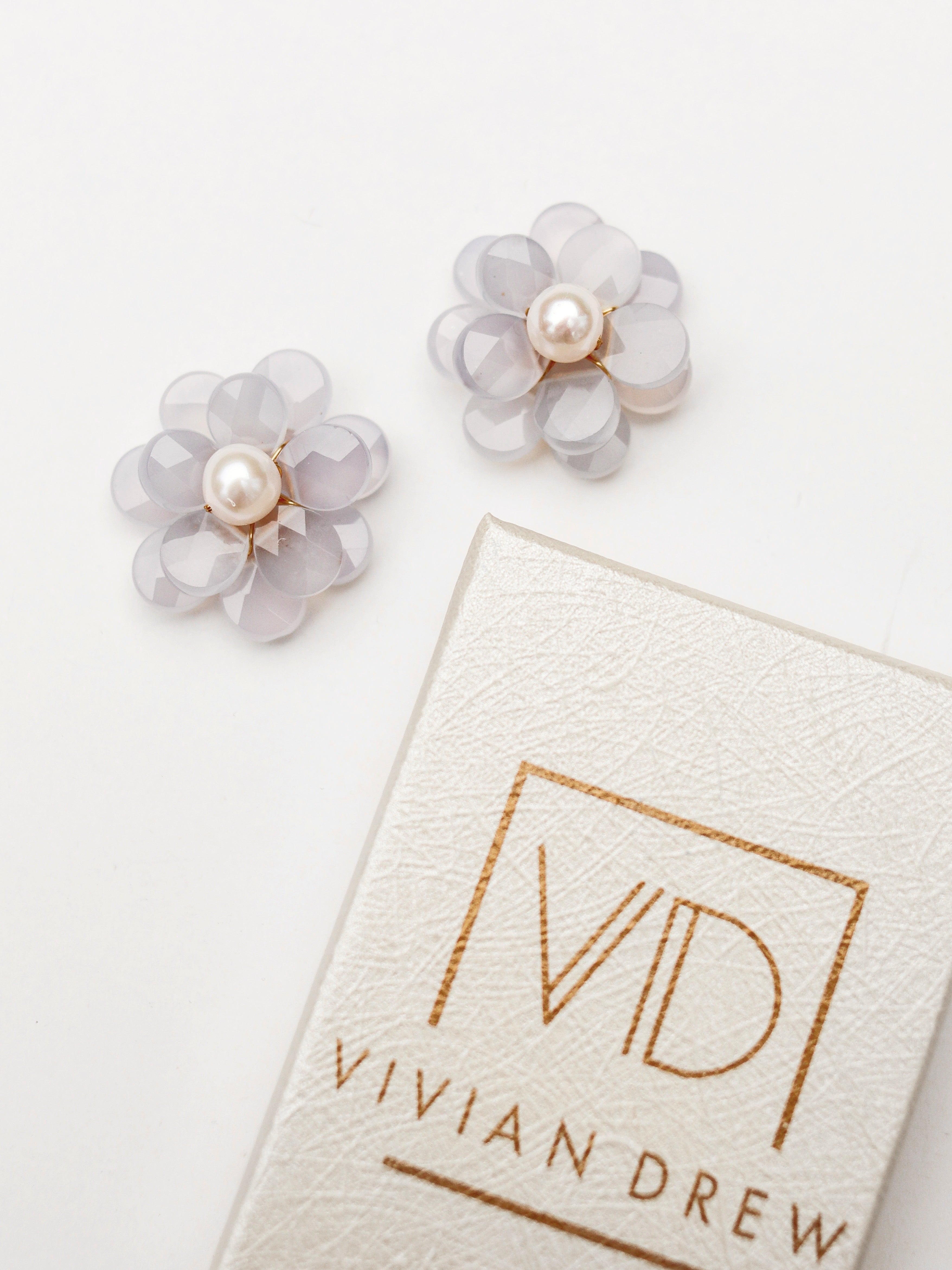 Soft Blue Pearl Flower Stud