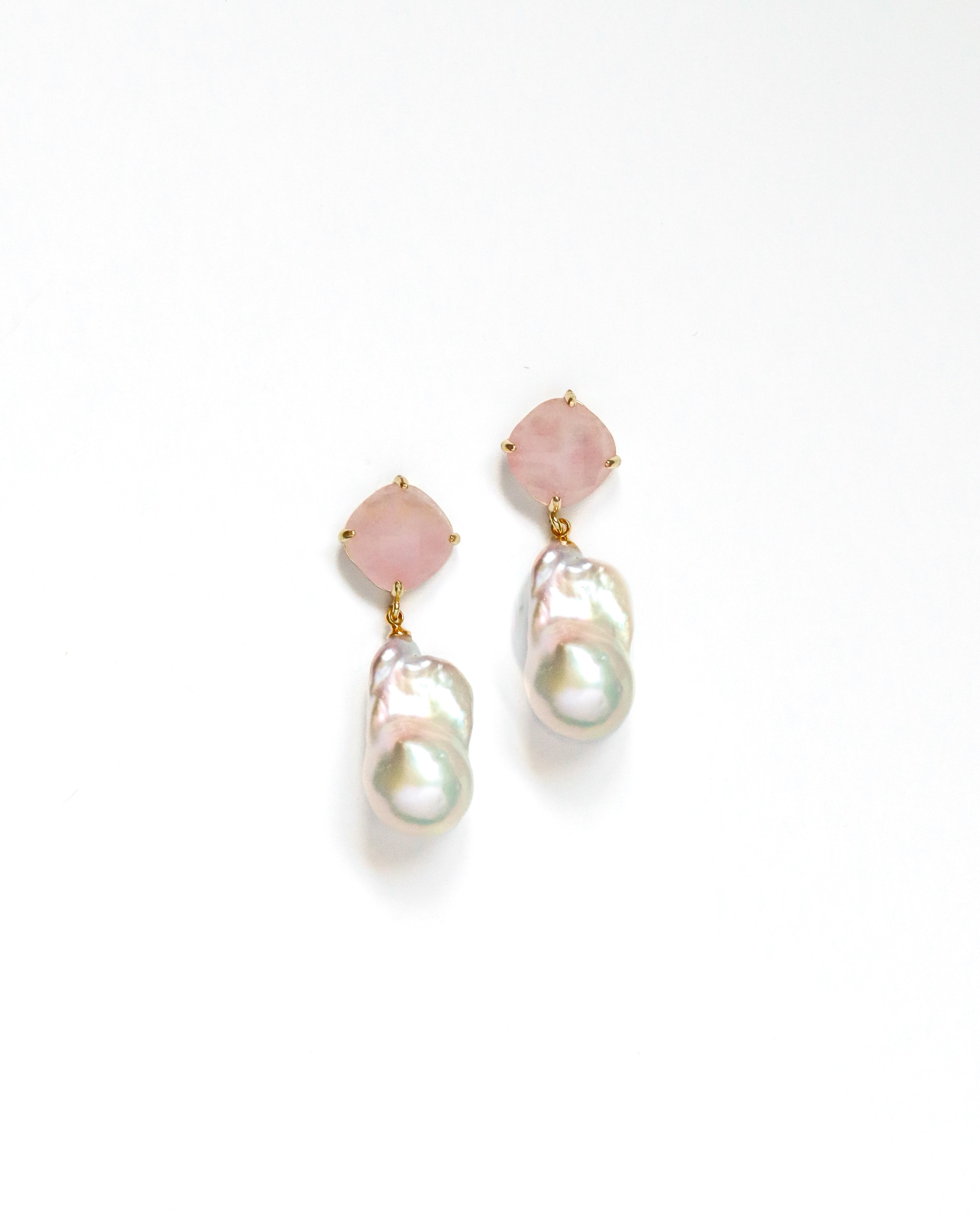 Rhombus Rose Quartz + Baroque drop