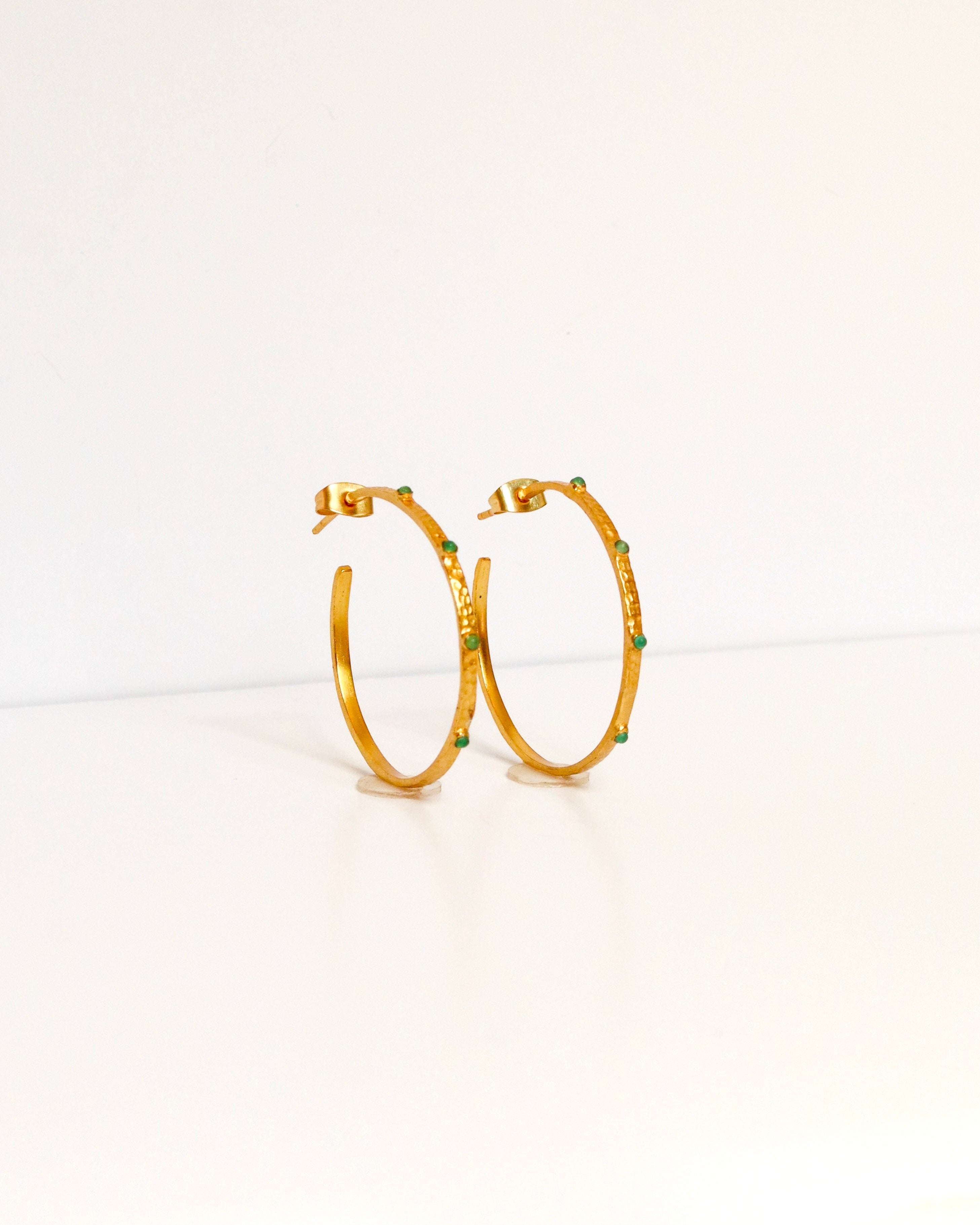 Green Stone Hoops