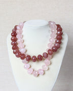 Round Stone Rose Quartz Statement Necklace