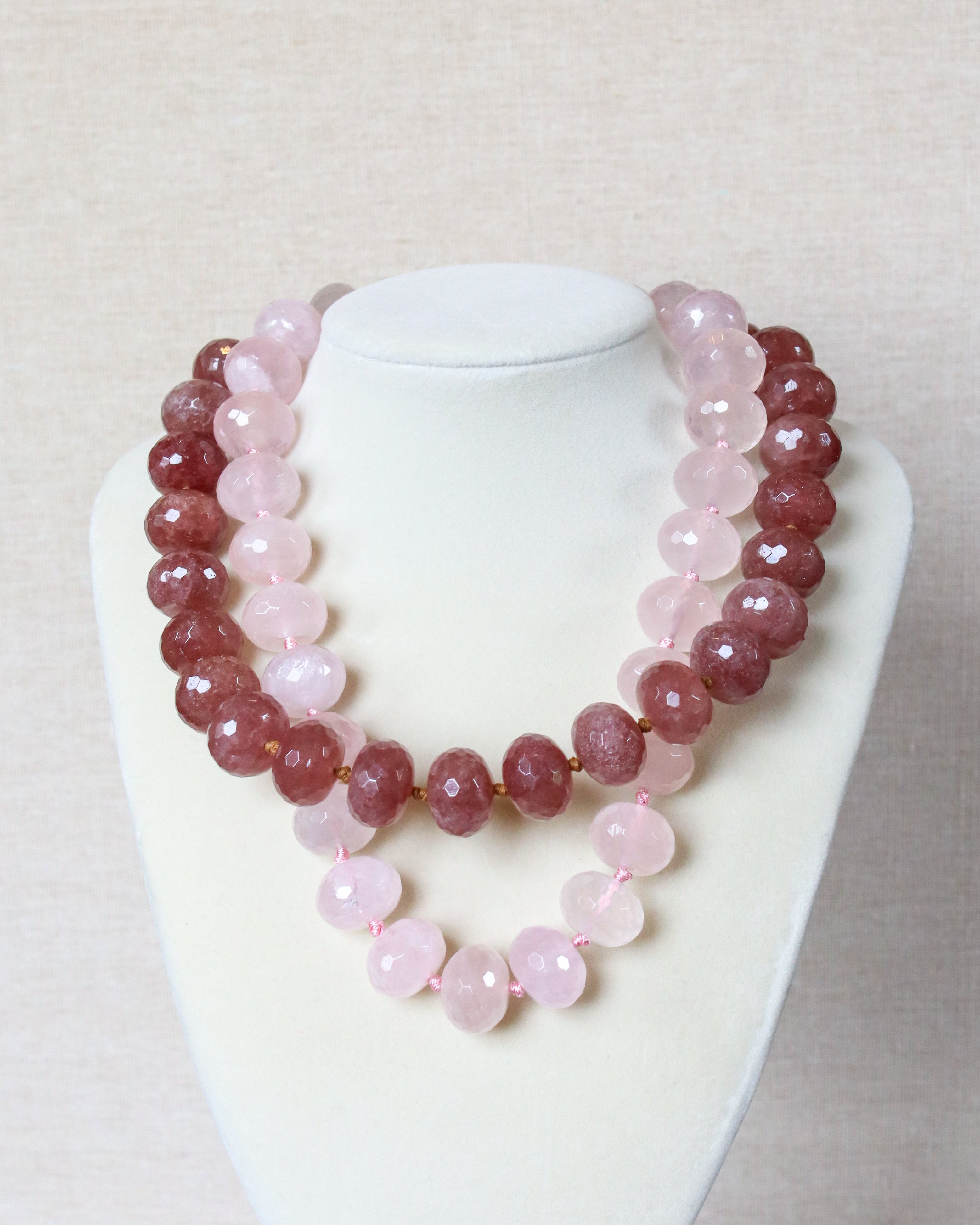 Round Stone Rose Quartz Statement Necklace