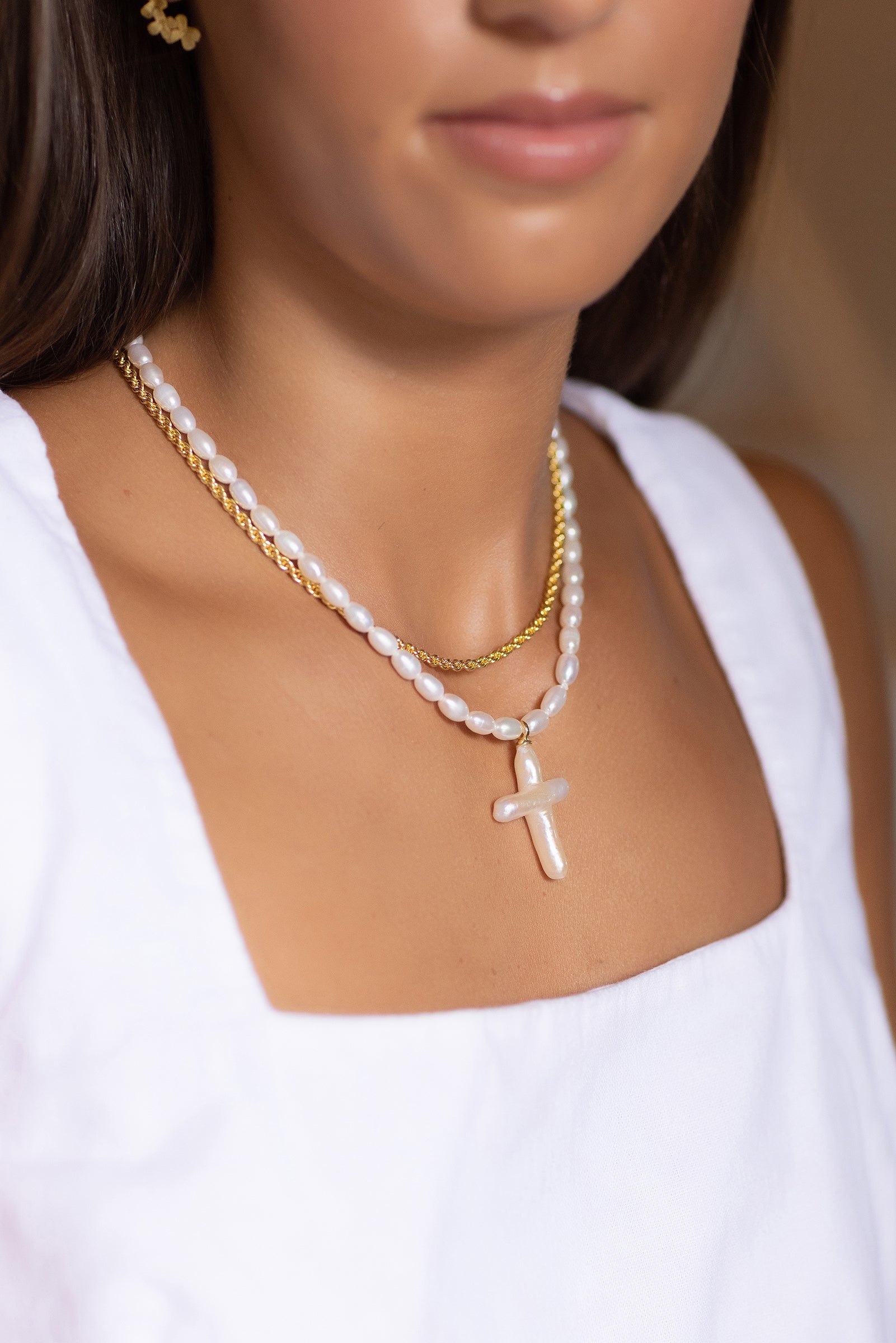 Cross Pearl Necklace