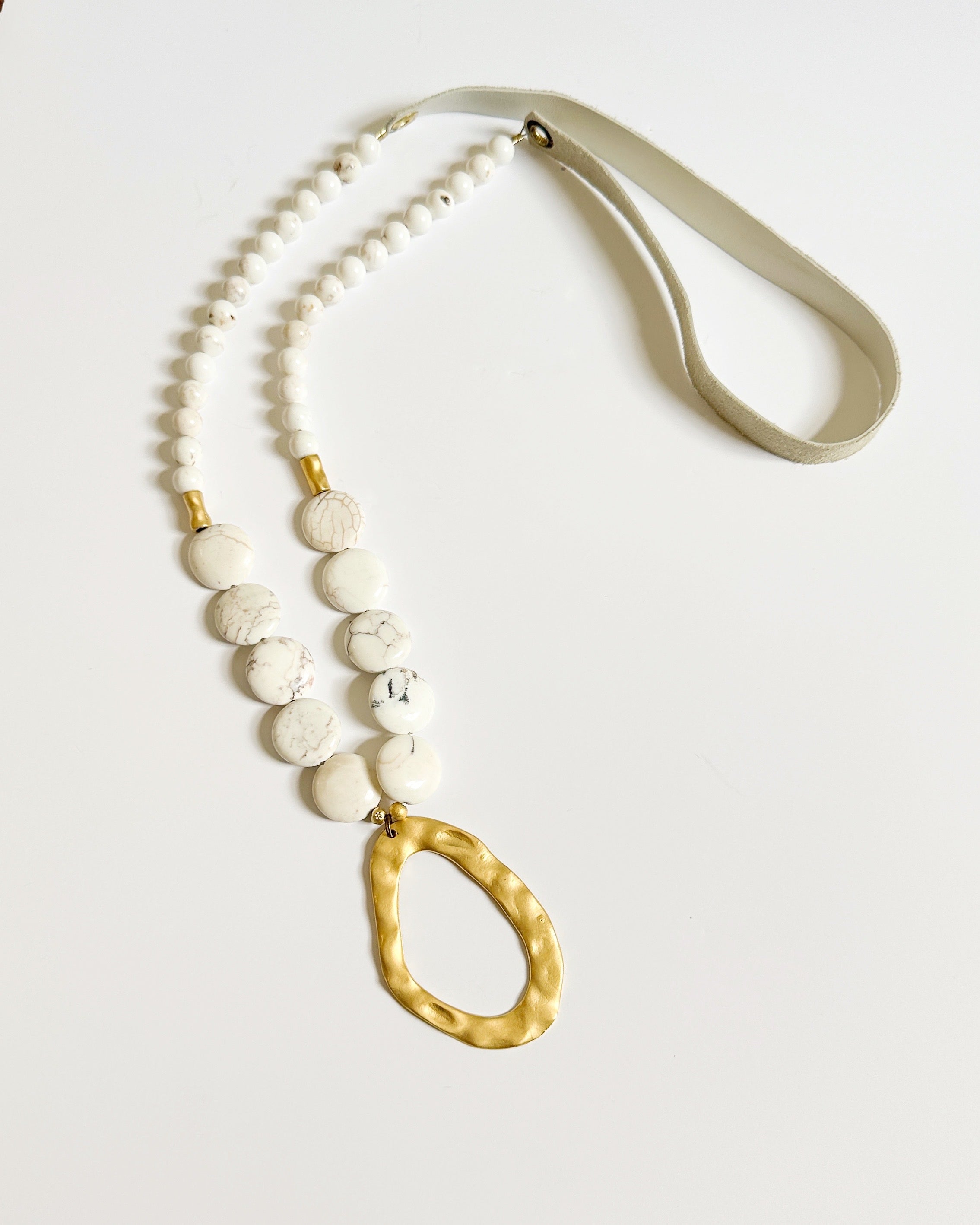 Gold Oval + White turquoise necklace