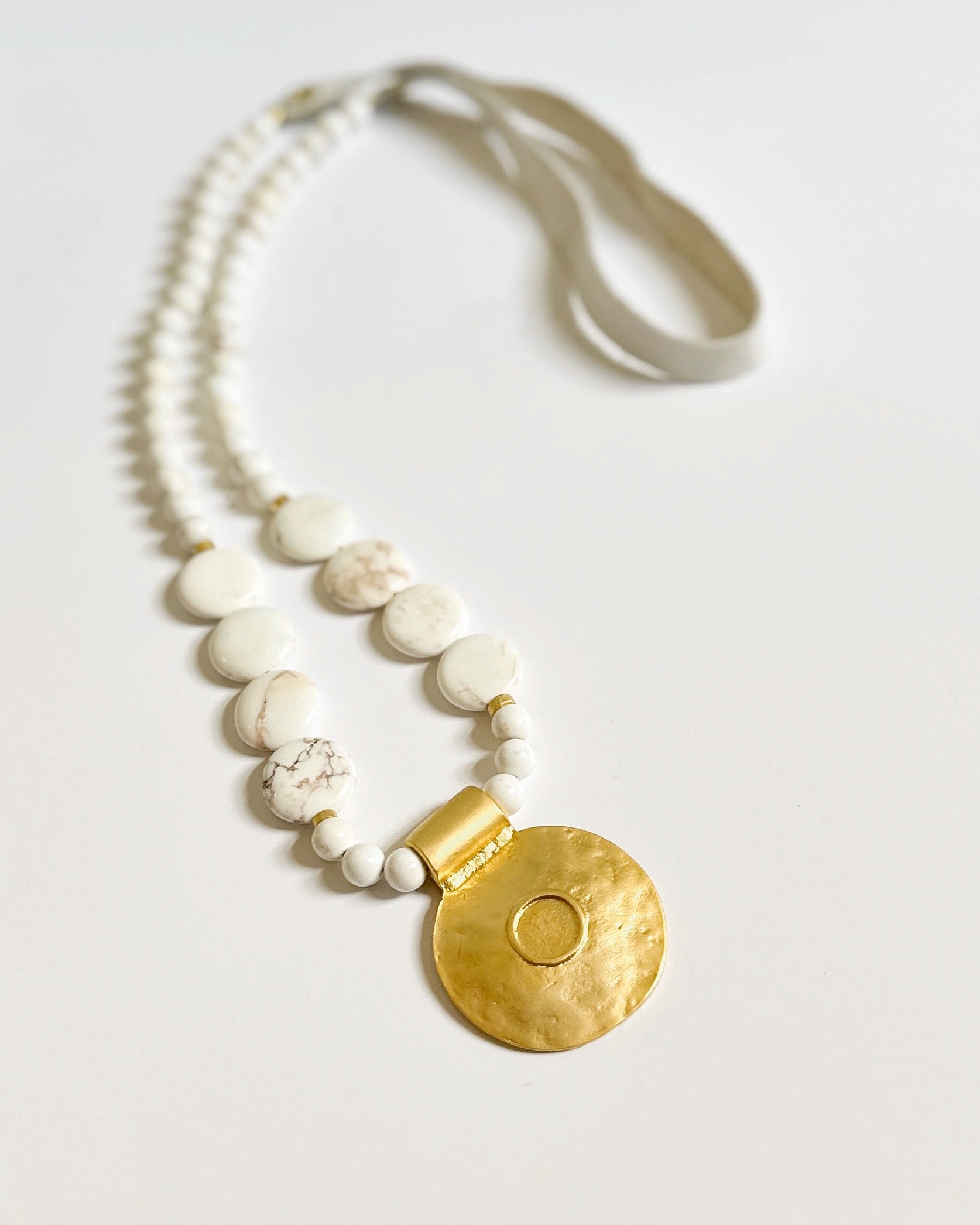 Gold medallion + White turquoise necklace