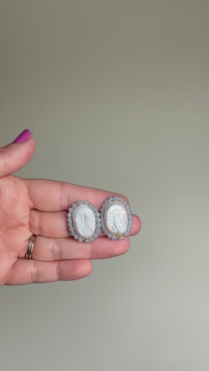Blue Halo Pearl Studs