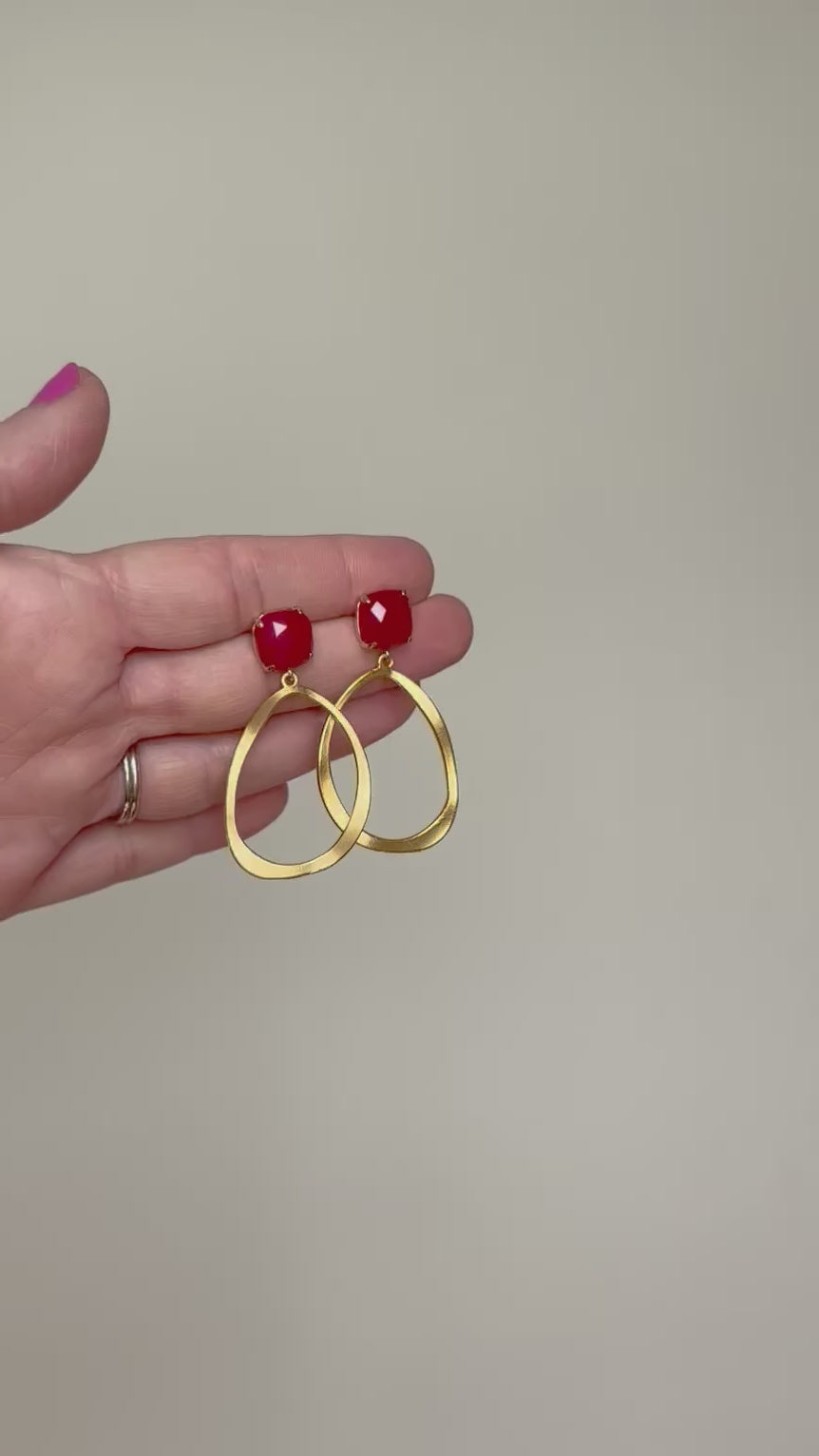 Red Jade + Wavy Hoops