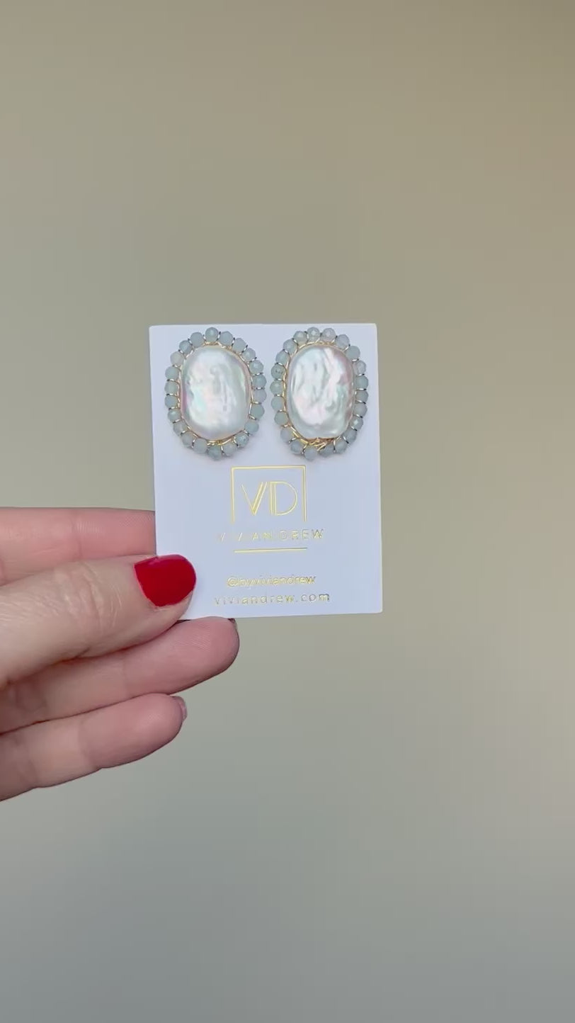 Pearl Stone Halo Studs in 3 colorways