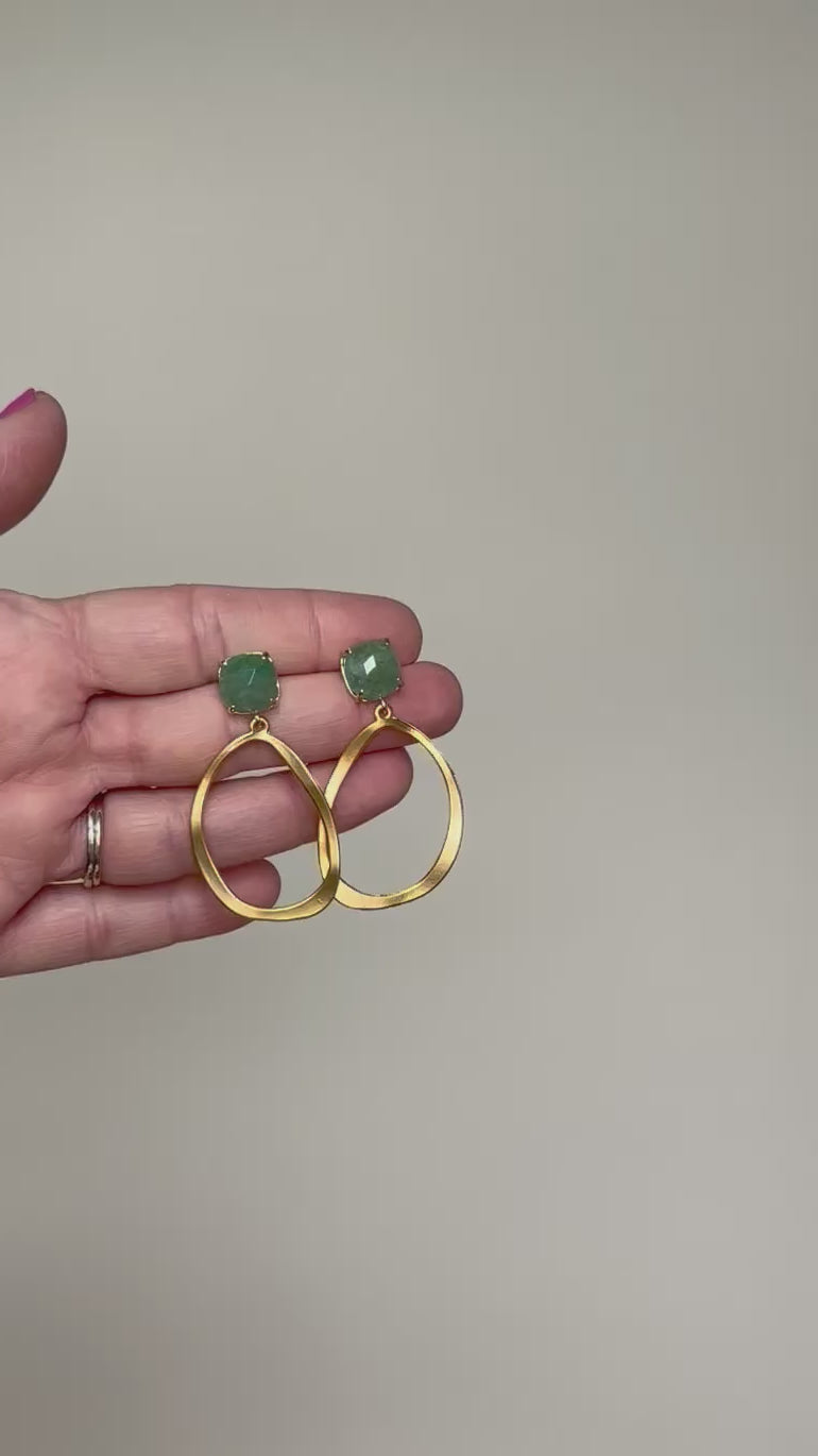Green Jade + Wavy Hoops