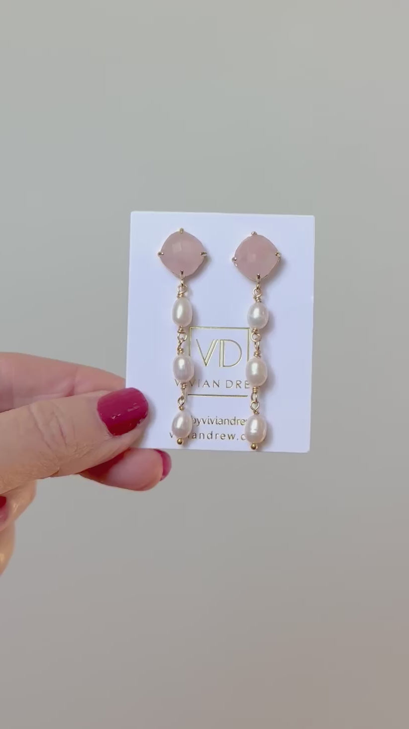 Rhombus + 3 Pearl Drop In 3 stone color options