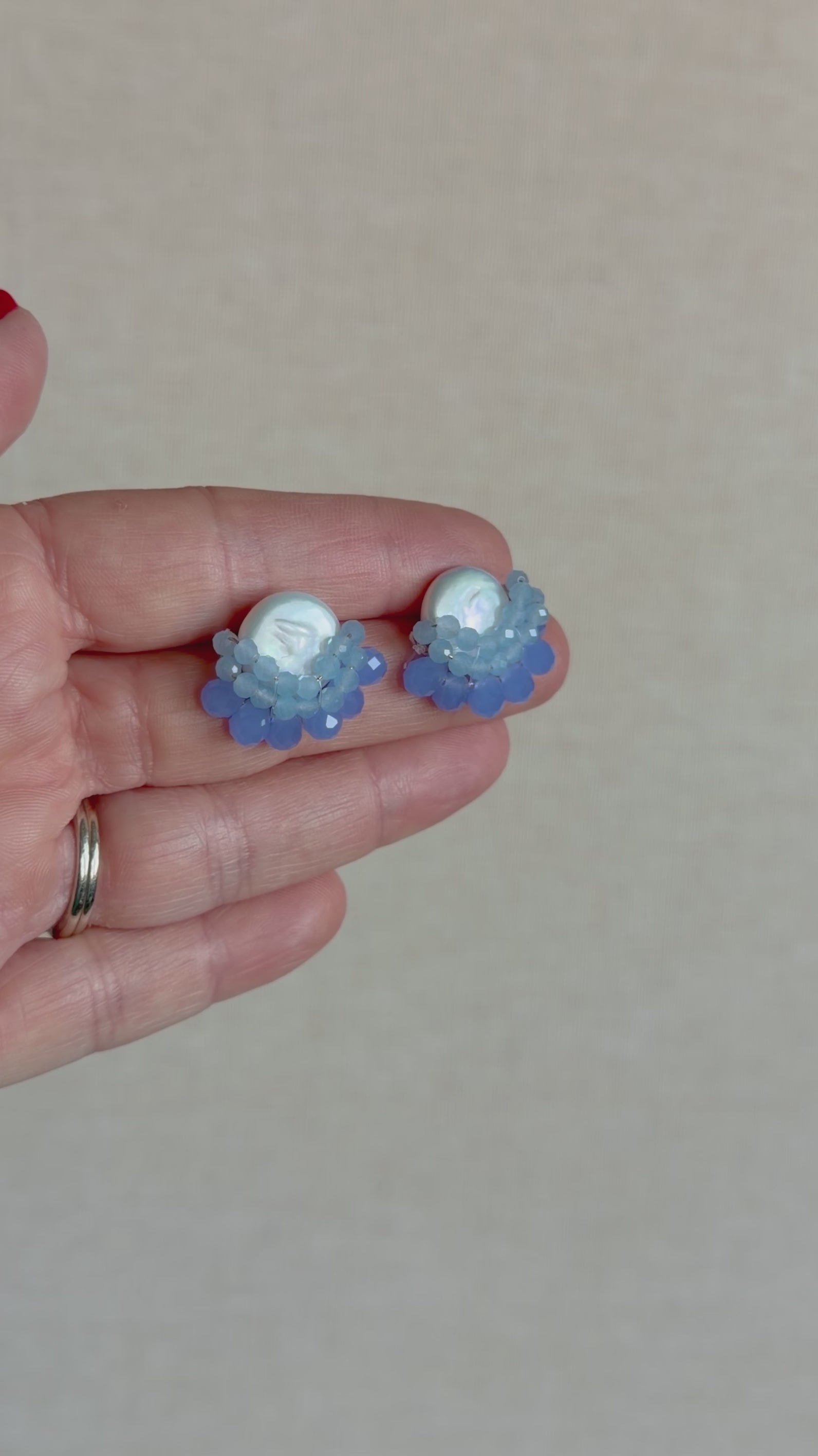 Periwinkle Blue Cluster Drop Pearl Studs