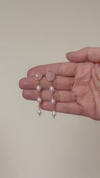 Rhombus Rose Quartz + 3 Pearl Drop