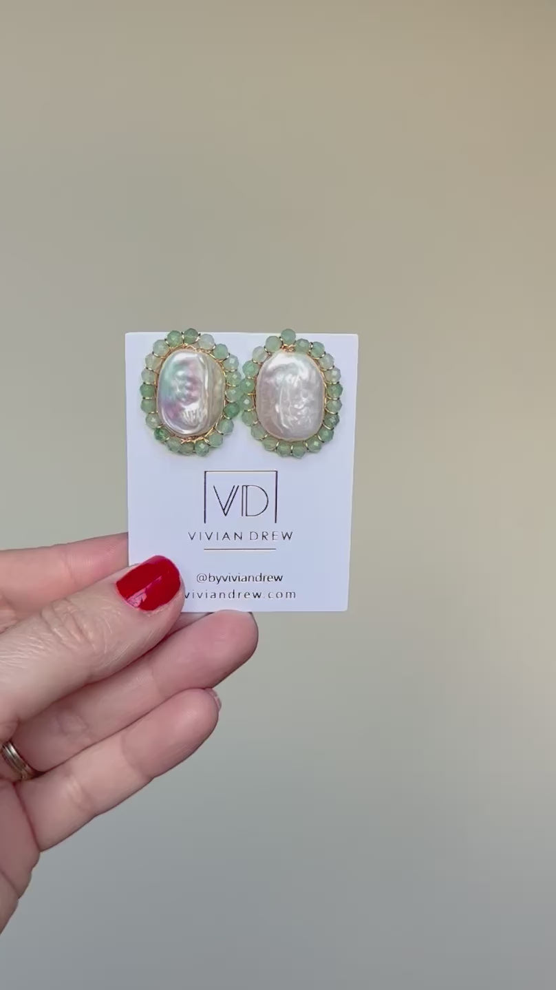Sage Green Halo Pearl Studs