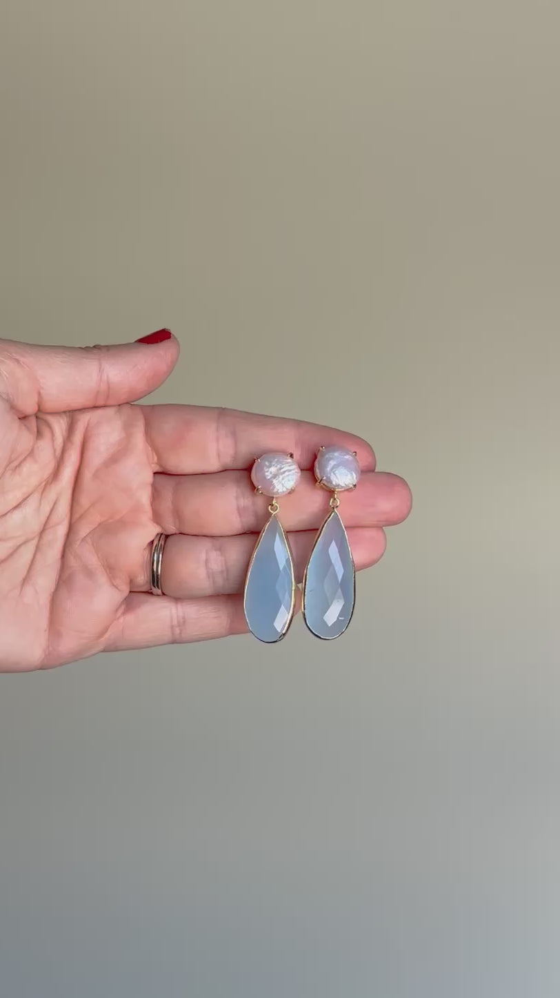 Pearl + Light Blue Teardrop