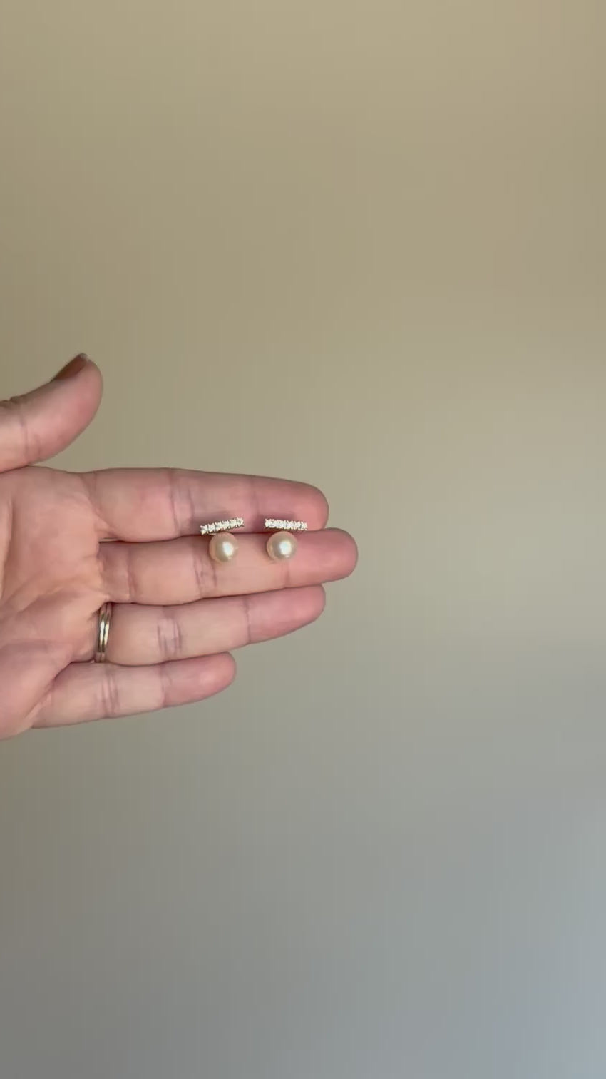 Diamond Bar Pearl Studs