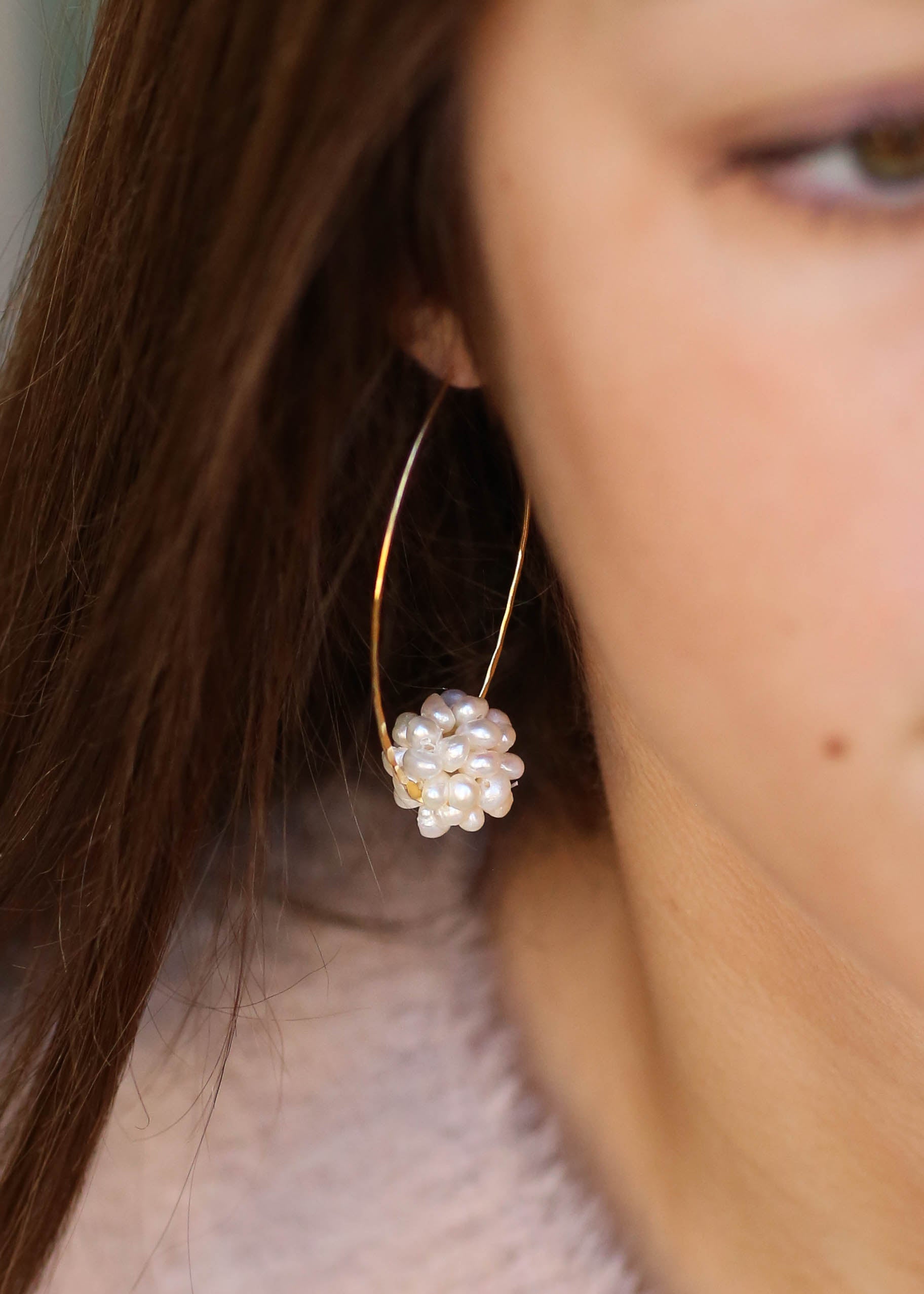 Pearl Flower Ball Hoops