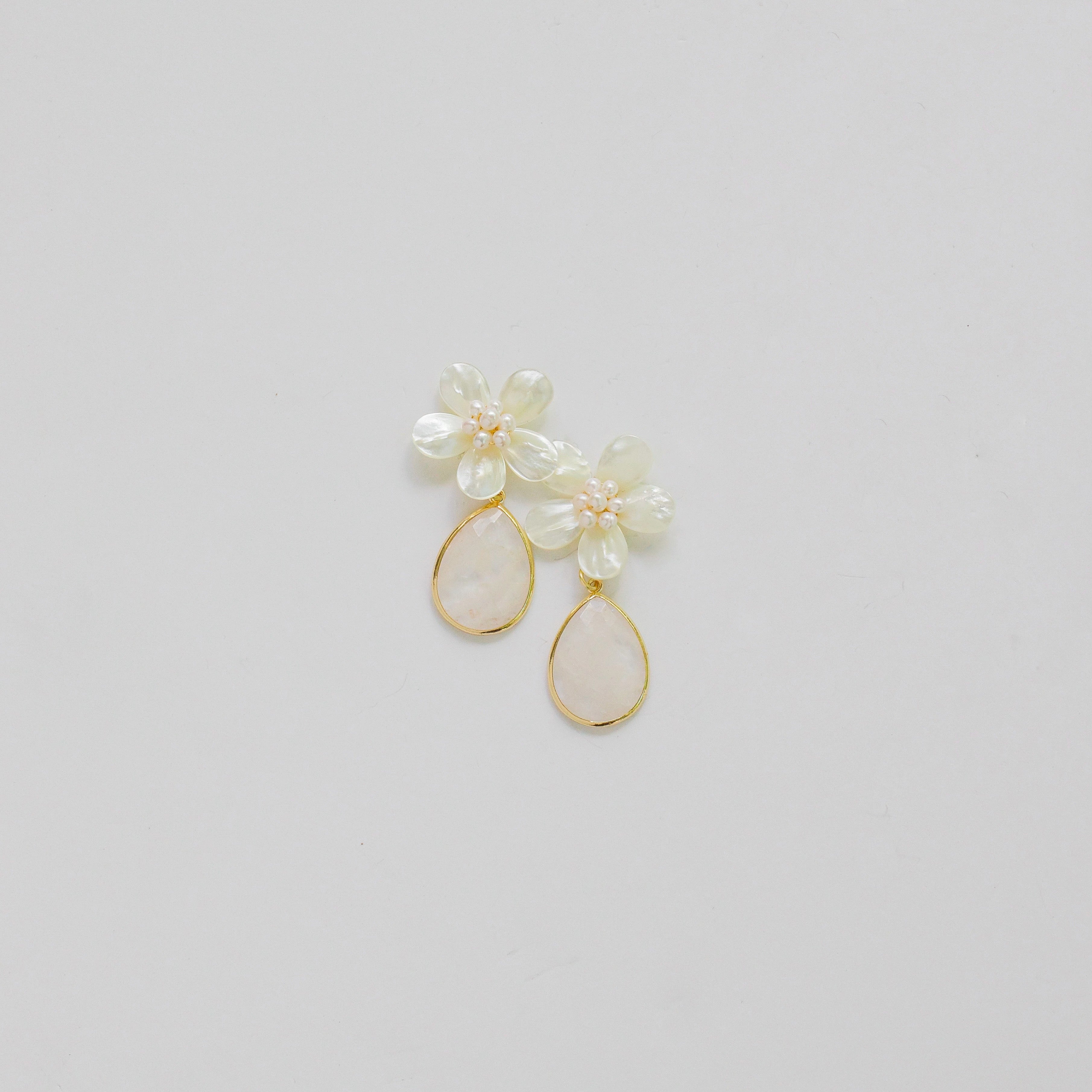 Pearl Flower + White Quartz Drop