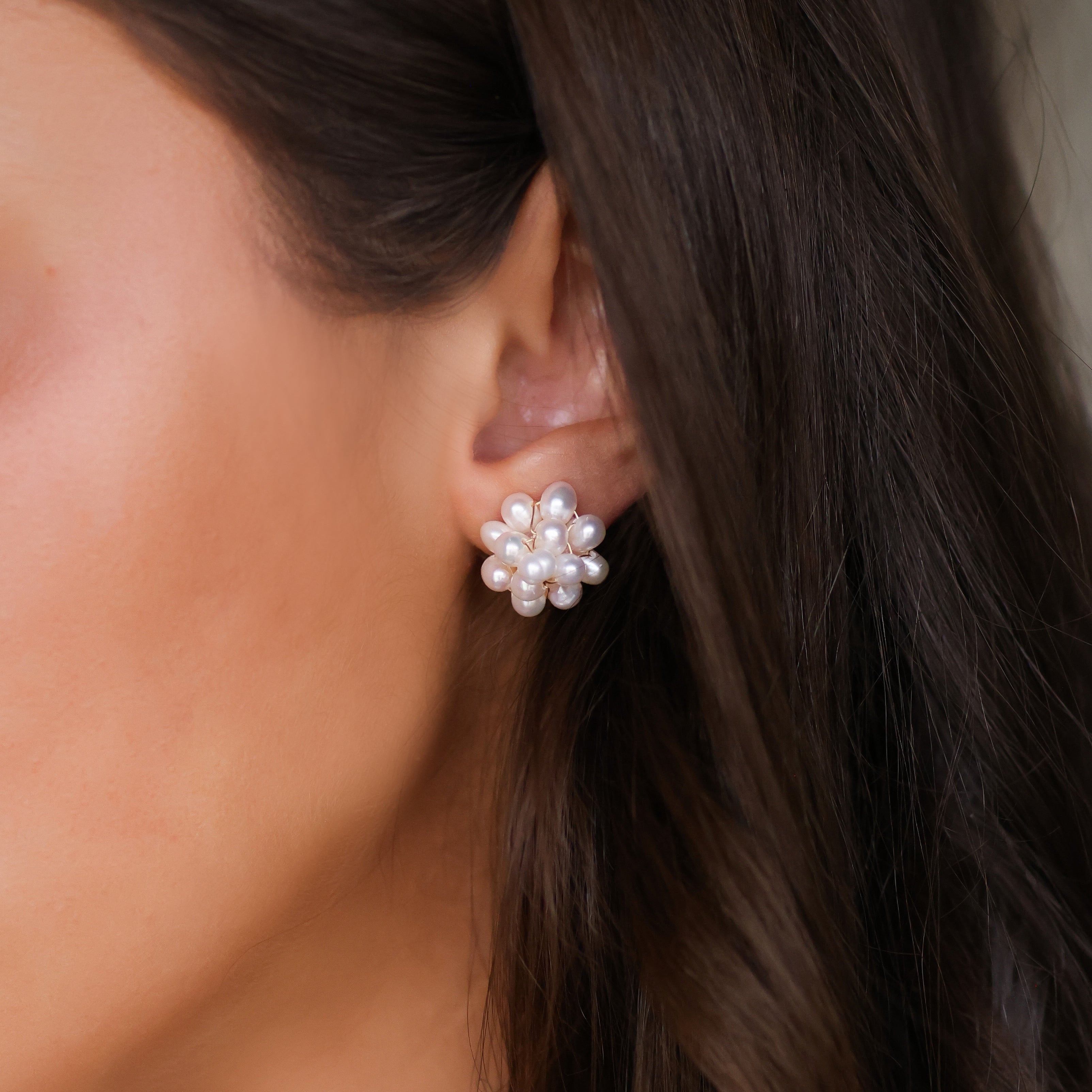 Flower Cluster Pearl Stud Earrings | Pearl Flower Earrings | Pearl Ear –  Huge Tomato